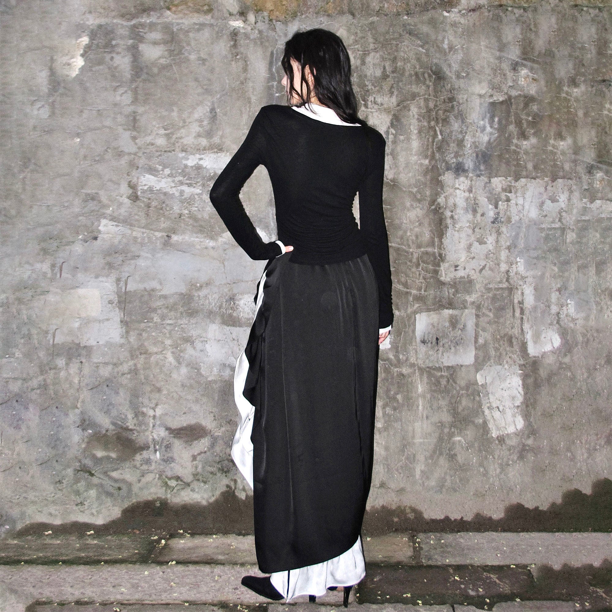 WHYNOTDANCE Asymmetric Ruffle-Trim Contrast Dress