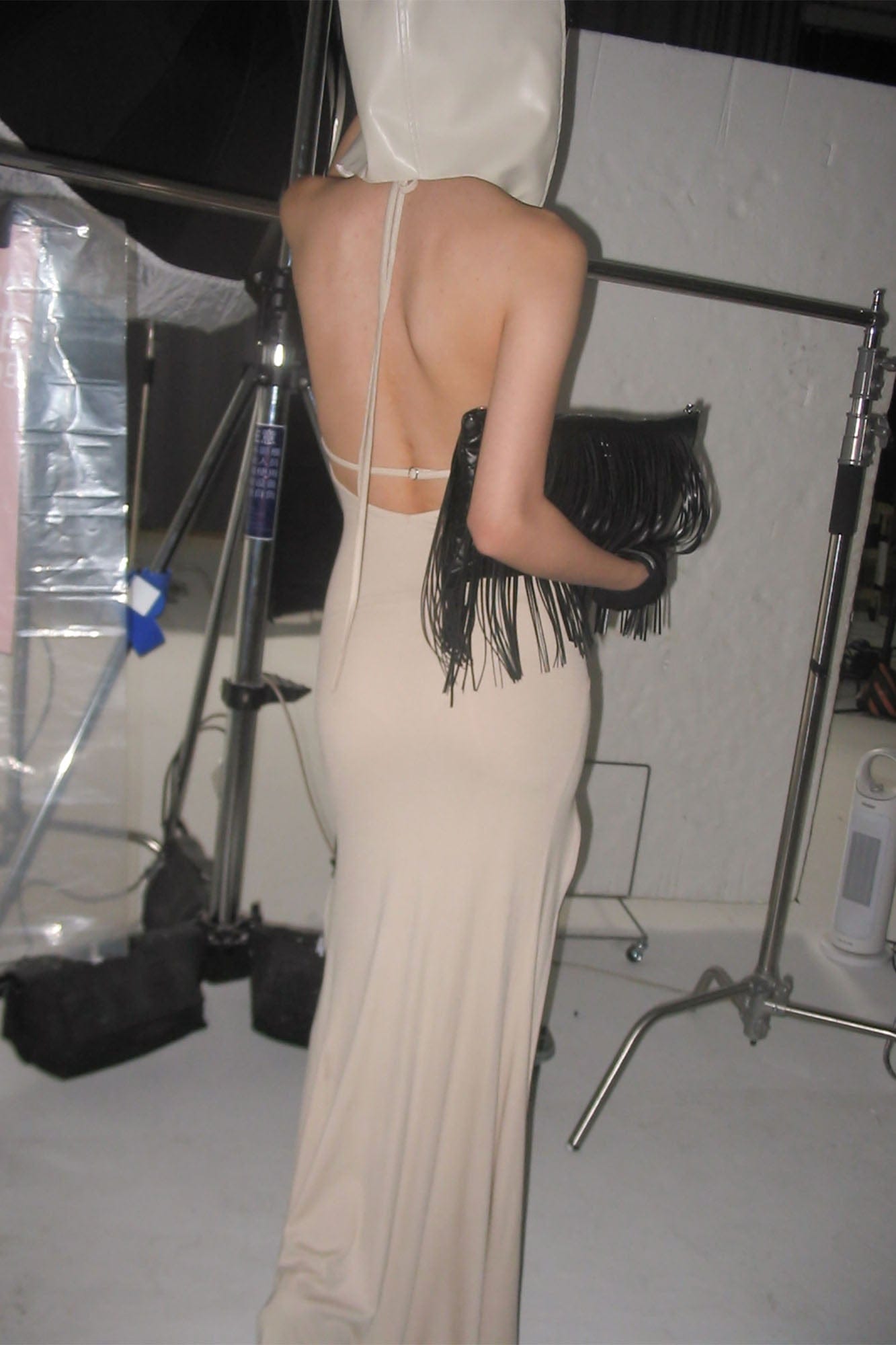 NEVER OFFEND L ANGEL Detachable-Hood Halter High-Slit Maxi Dress