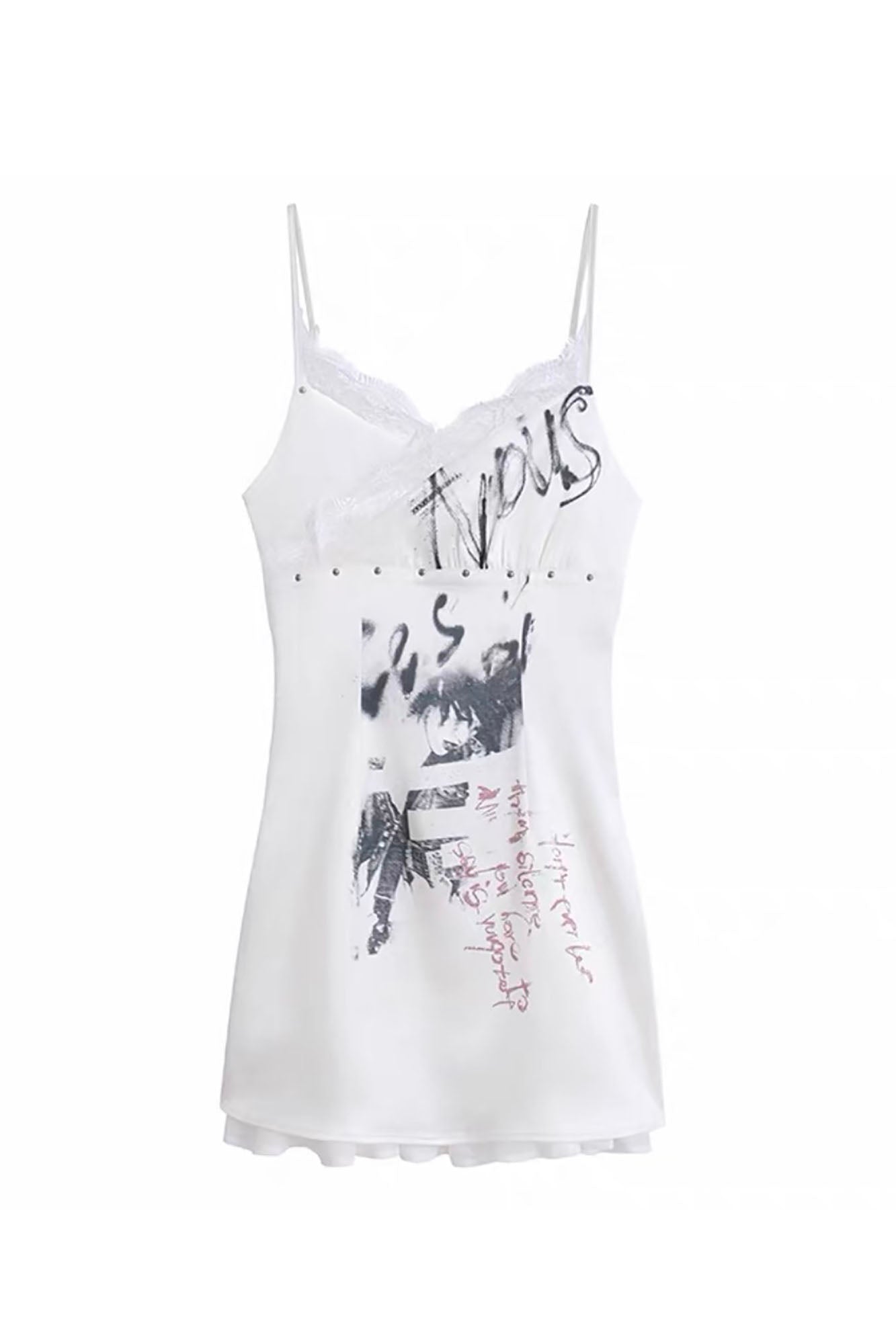 CESTNOUS Graffiti Mesh-Trim Slip Dress