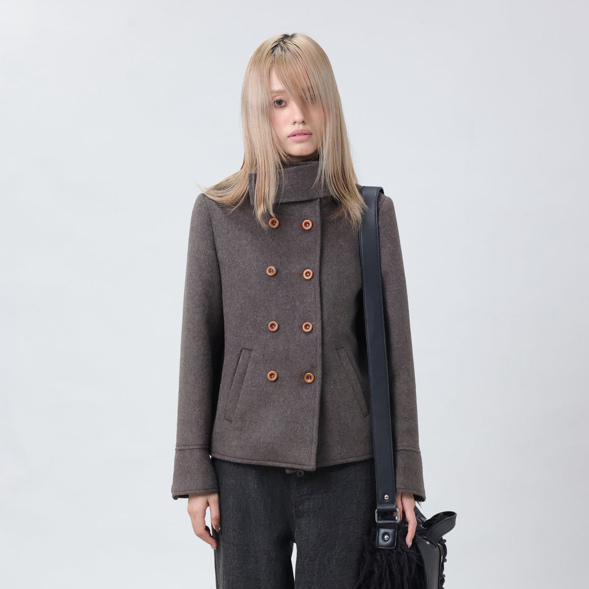 UDON Retro Double-Breasted Stand-Collar Wool-Blend Jacket