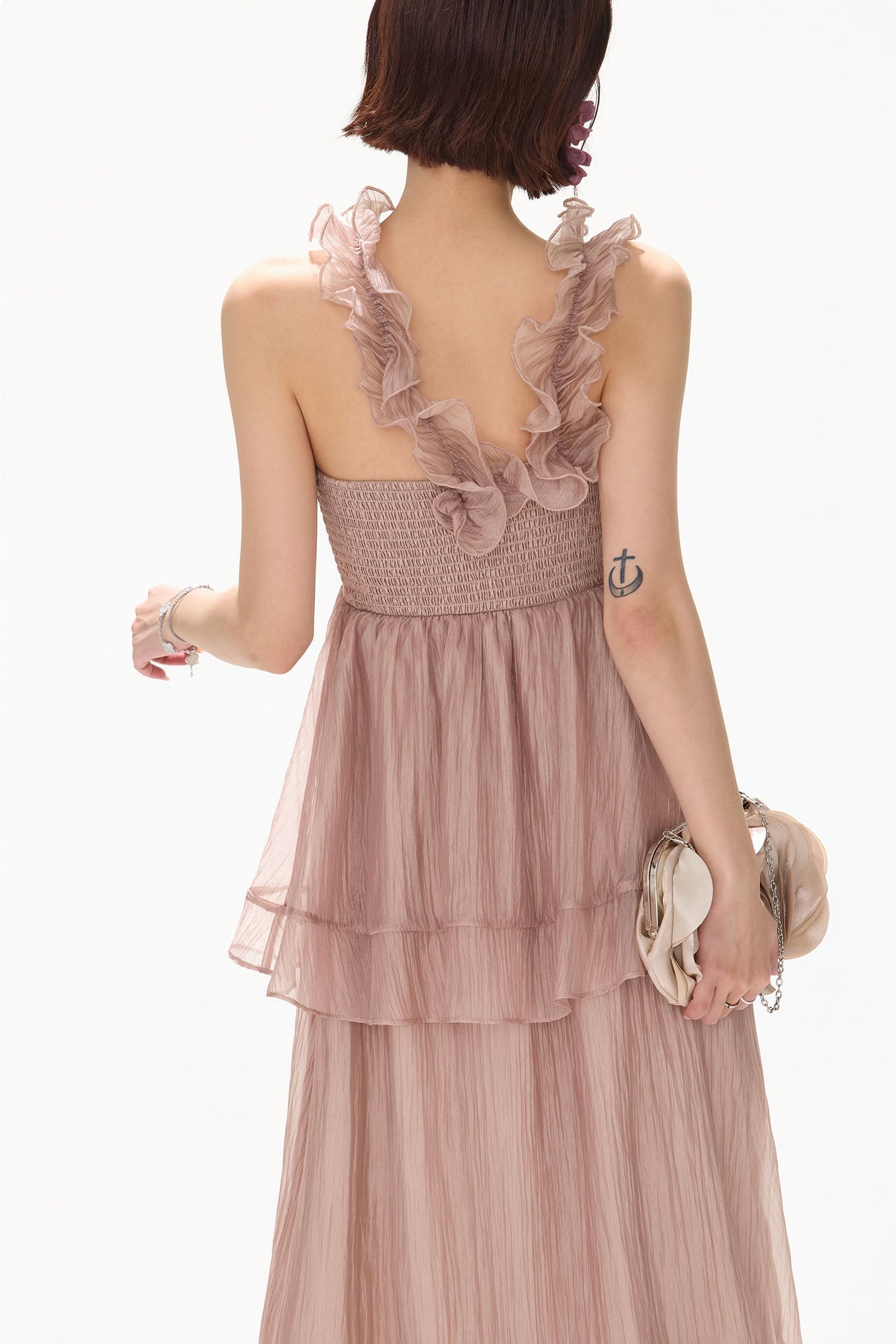 CYNR Ruffle Trim Halter Maxi Skirt