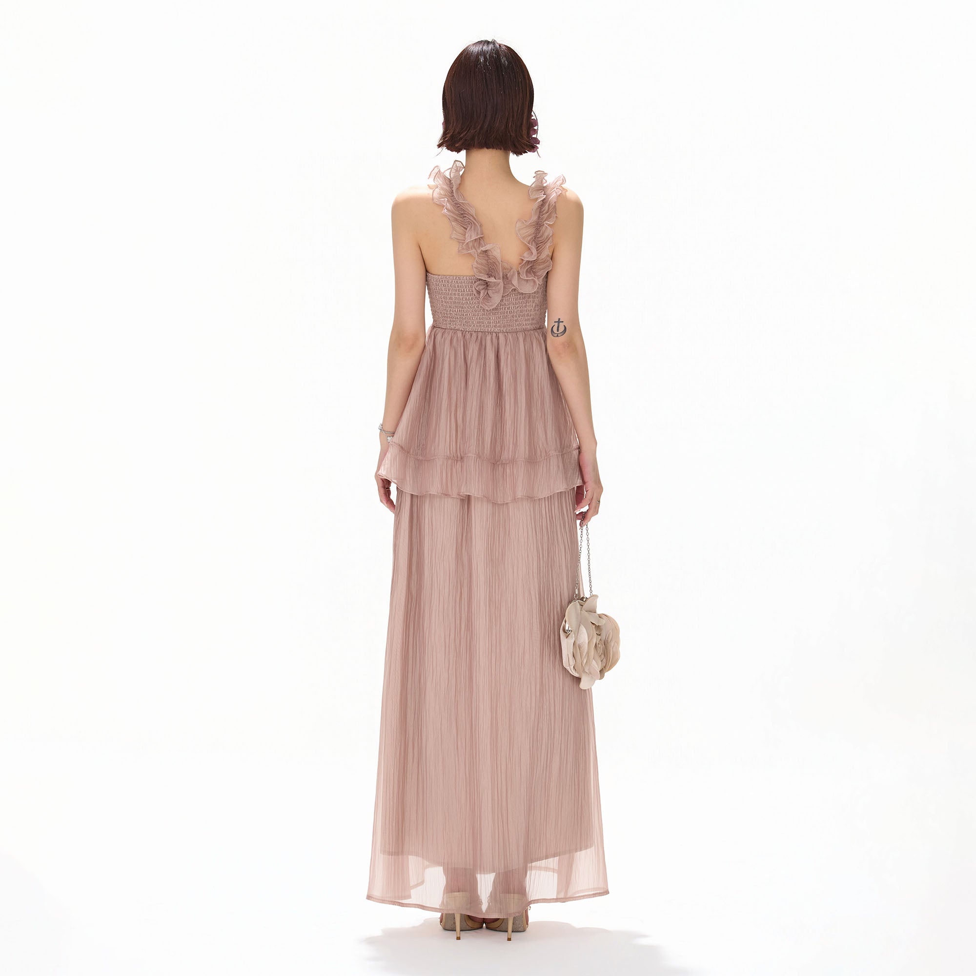 CYNR Ruffle Trim Halter Maxi Skirt