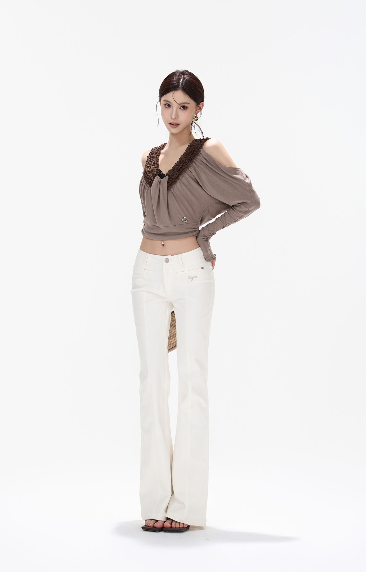 CYNR Ruffle-Trim Cold-Shoulder Top & Slit Maxi Skirt Set