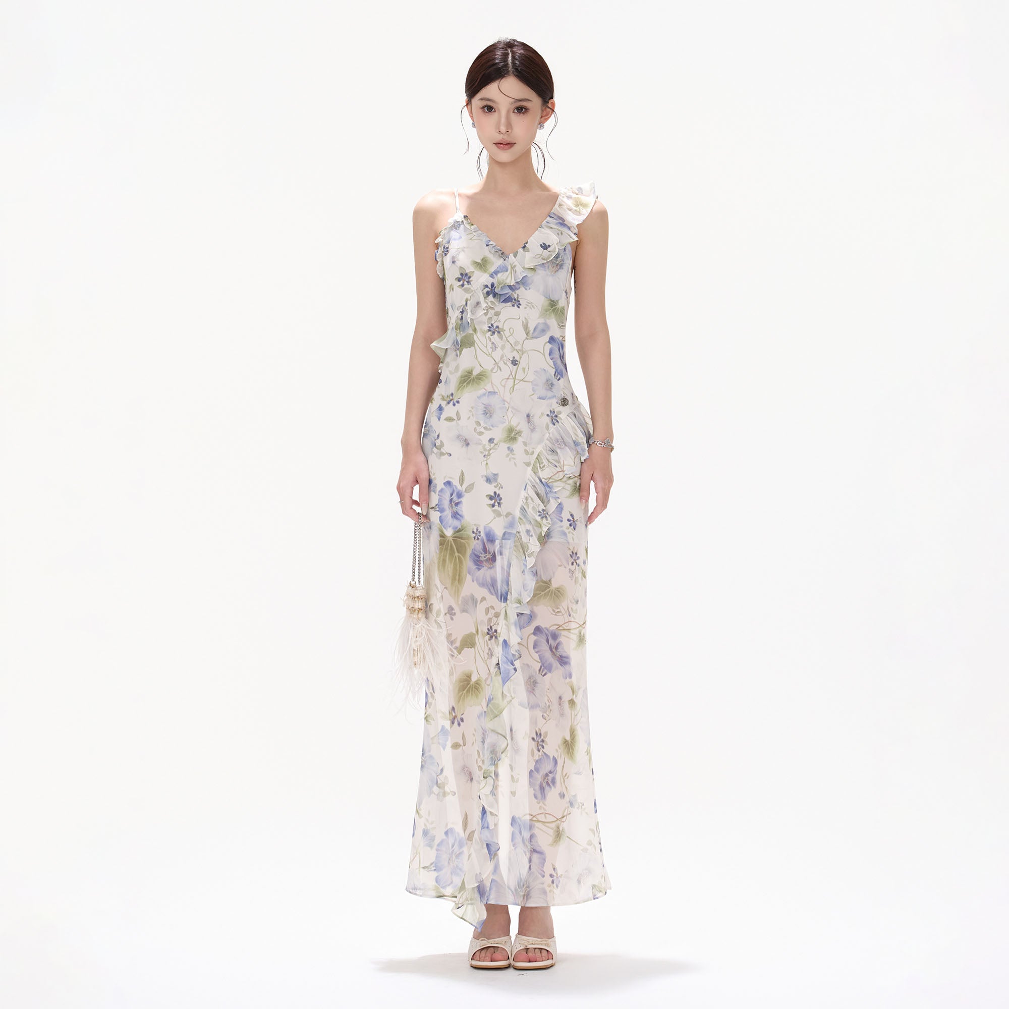 CYNR Ruffle-Trim Floral Maxi Dress