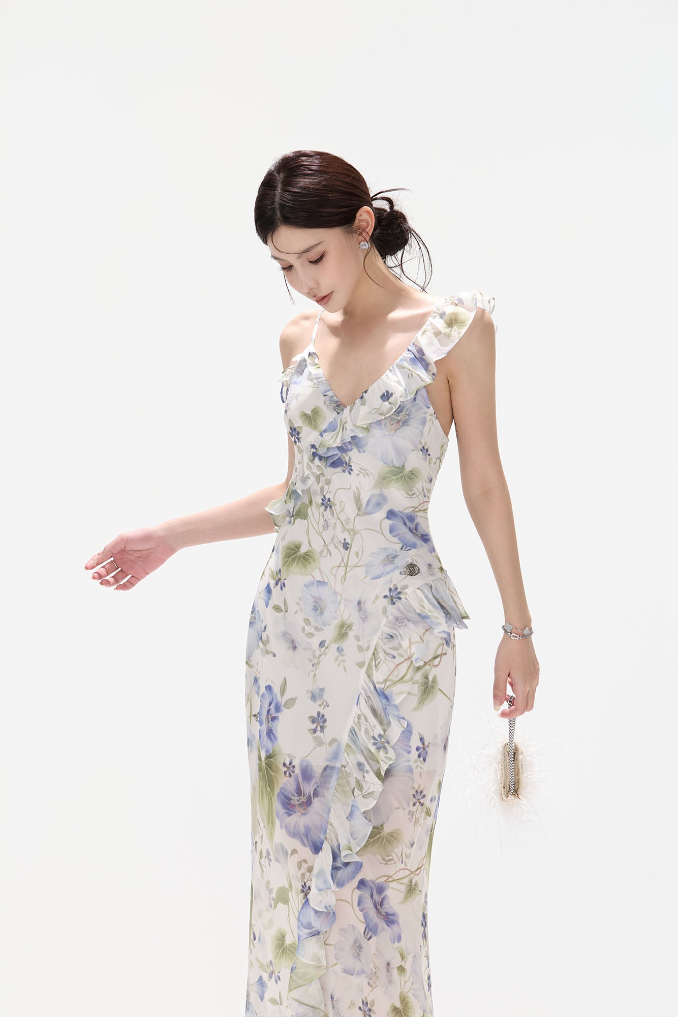 CYNR Ruffle-Trim Floral Maxi Dress