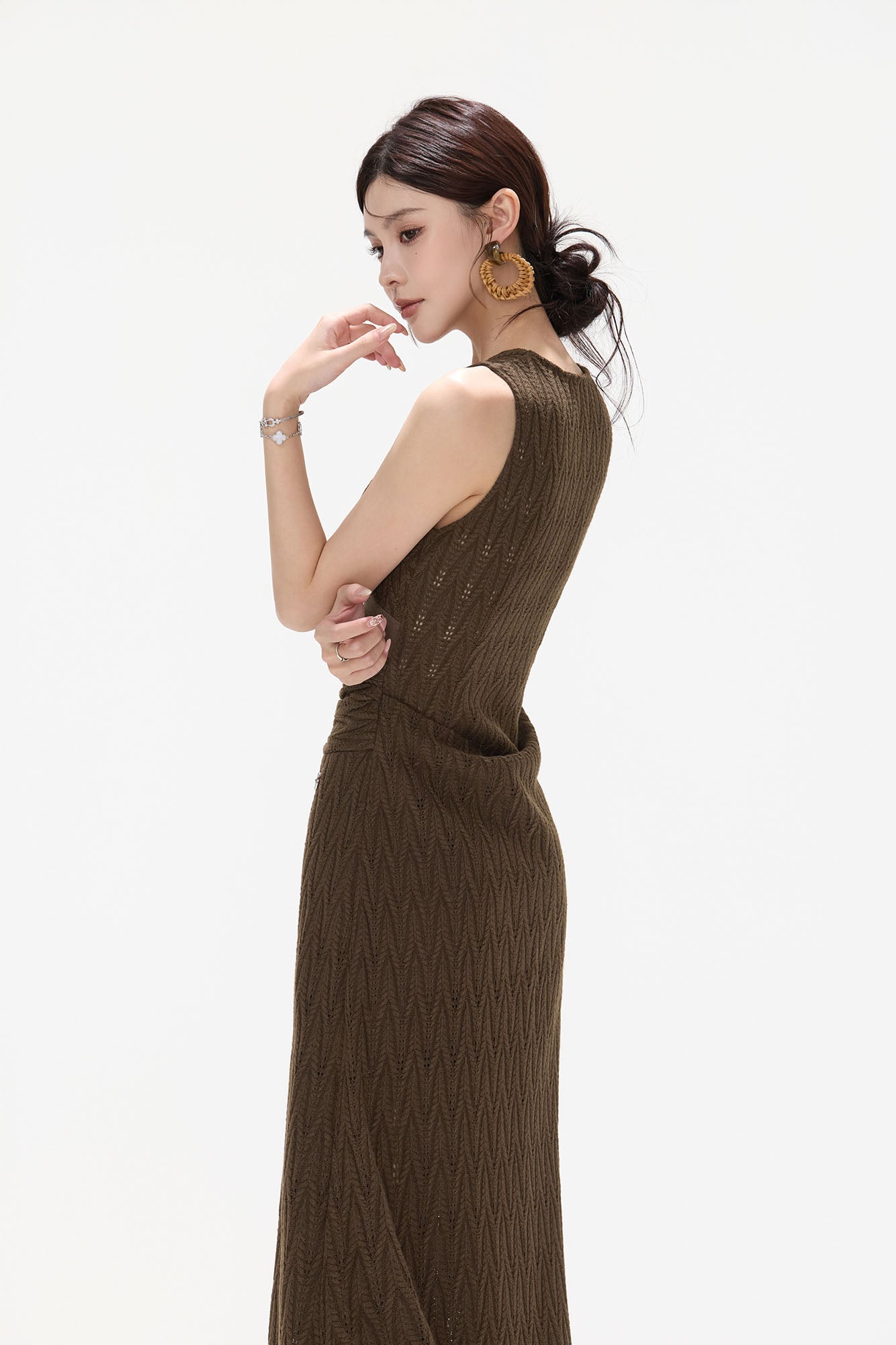 CYNR Mesh Panel Knit Maxi Dress