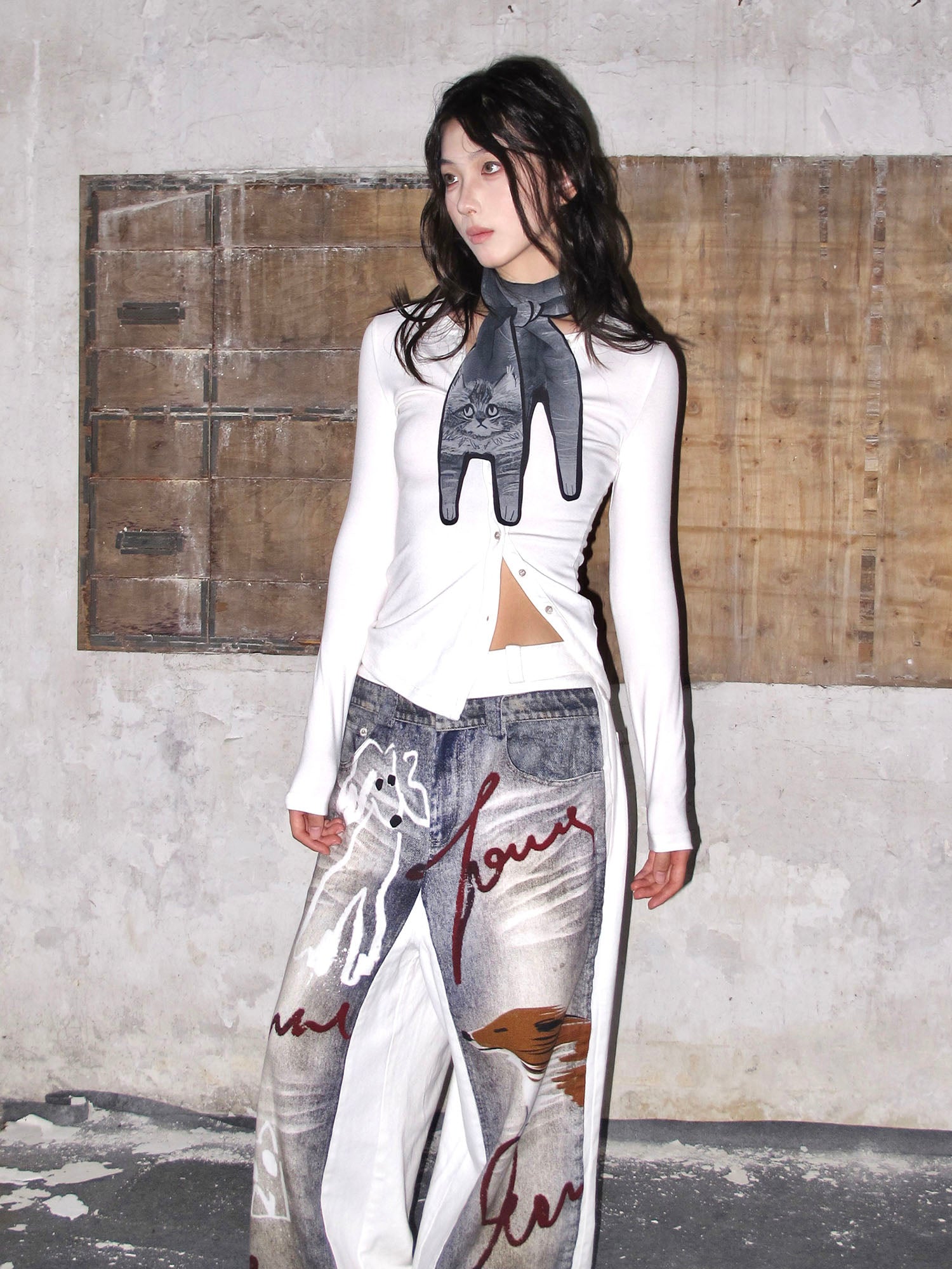 WHYNOTDANCE Sketch-Cat Chiffon Drape Scarf