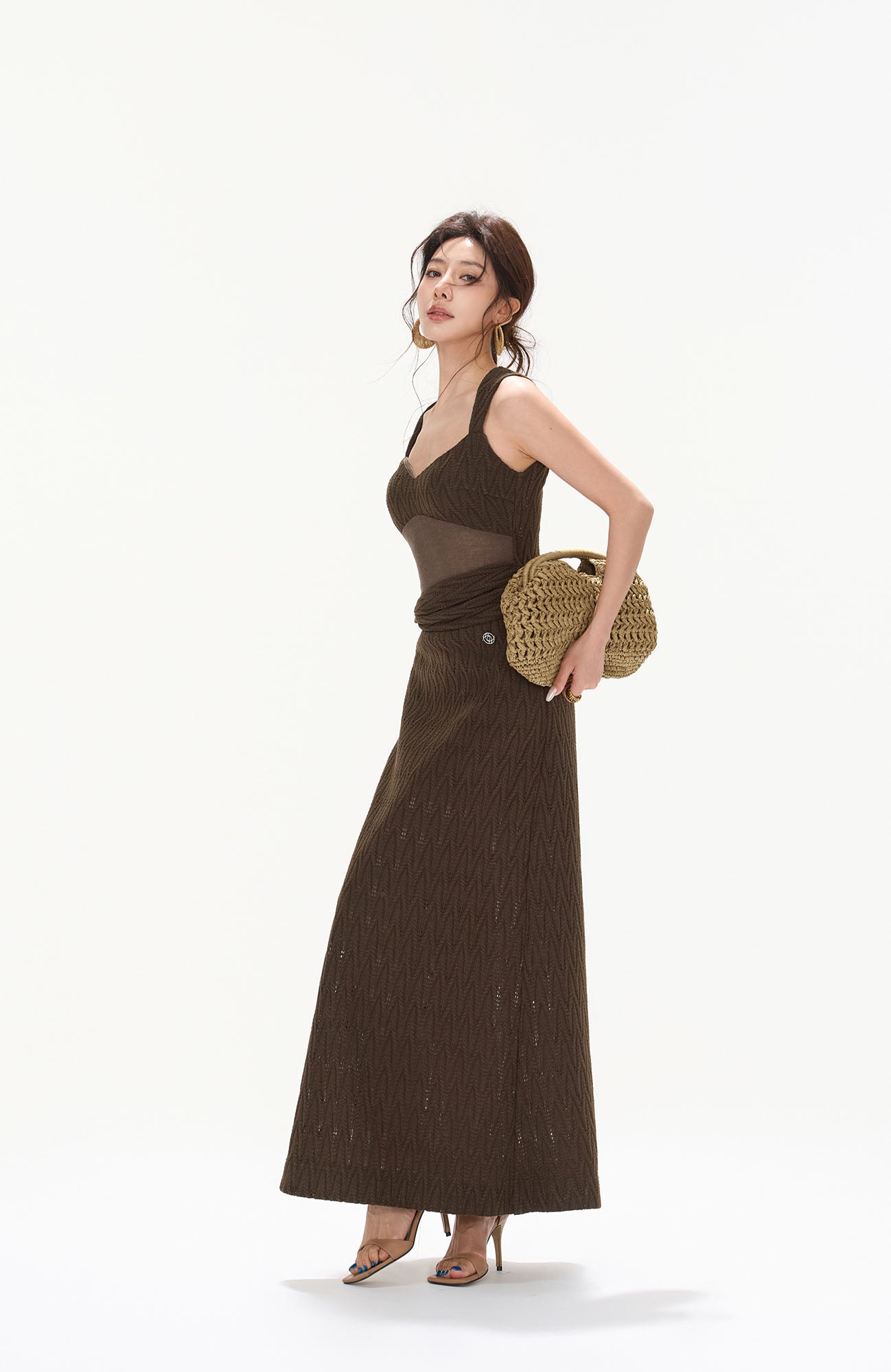 CYNR Mesh Panel Knit Maxi Dress