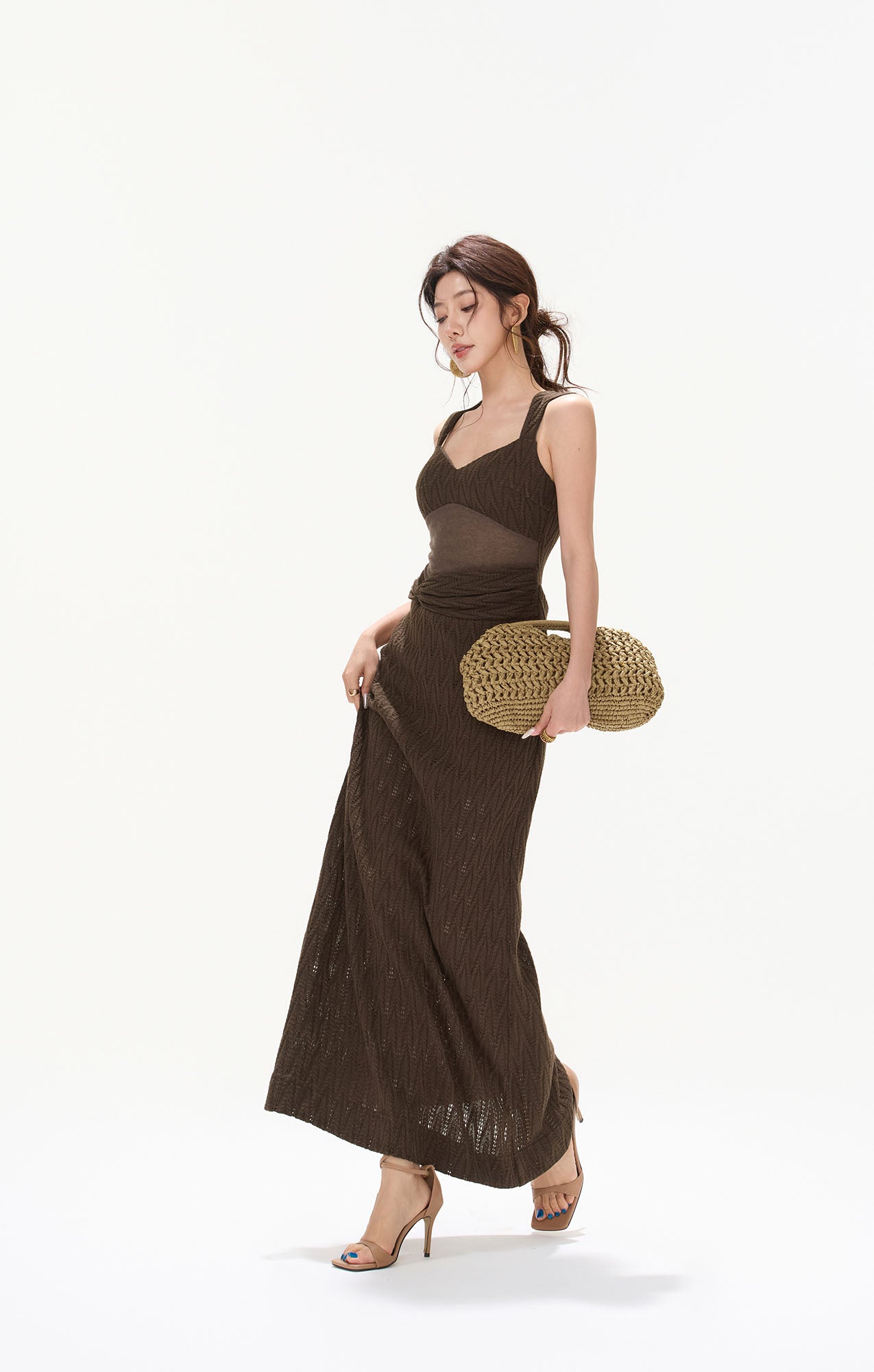 CYNR Mesh Panel Knit Maxi Dress