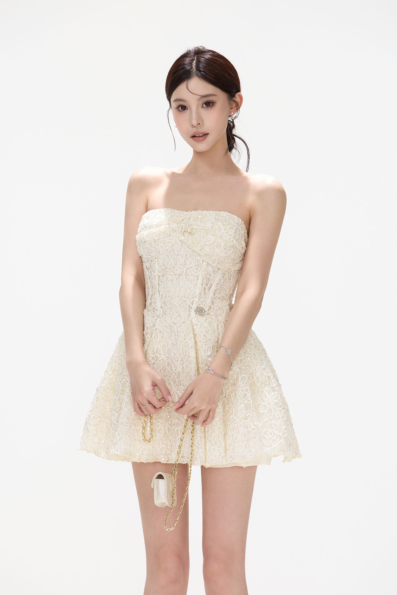 CYNR Lace Collar Embroidered Mini Dress