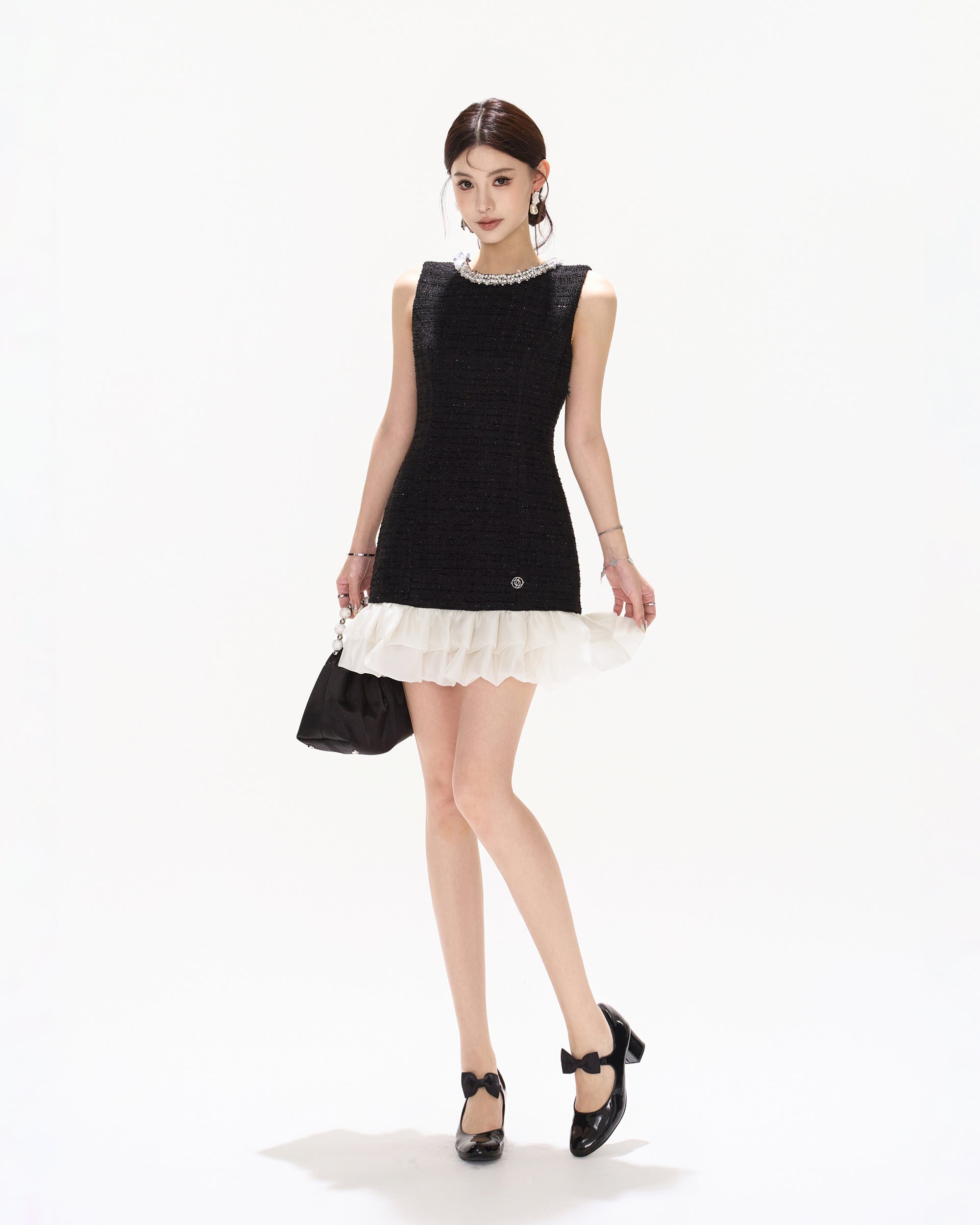 CYNR Embellished Ruffle-Hem Sleeveless Mini Dress