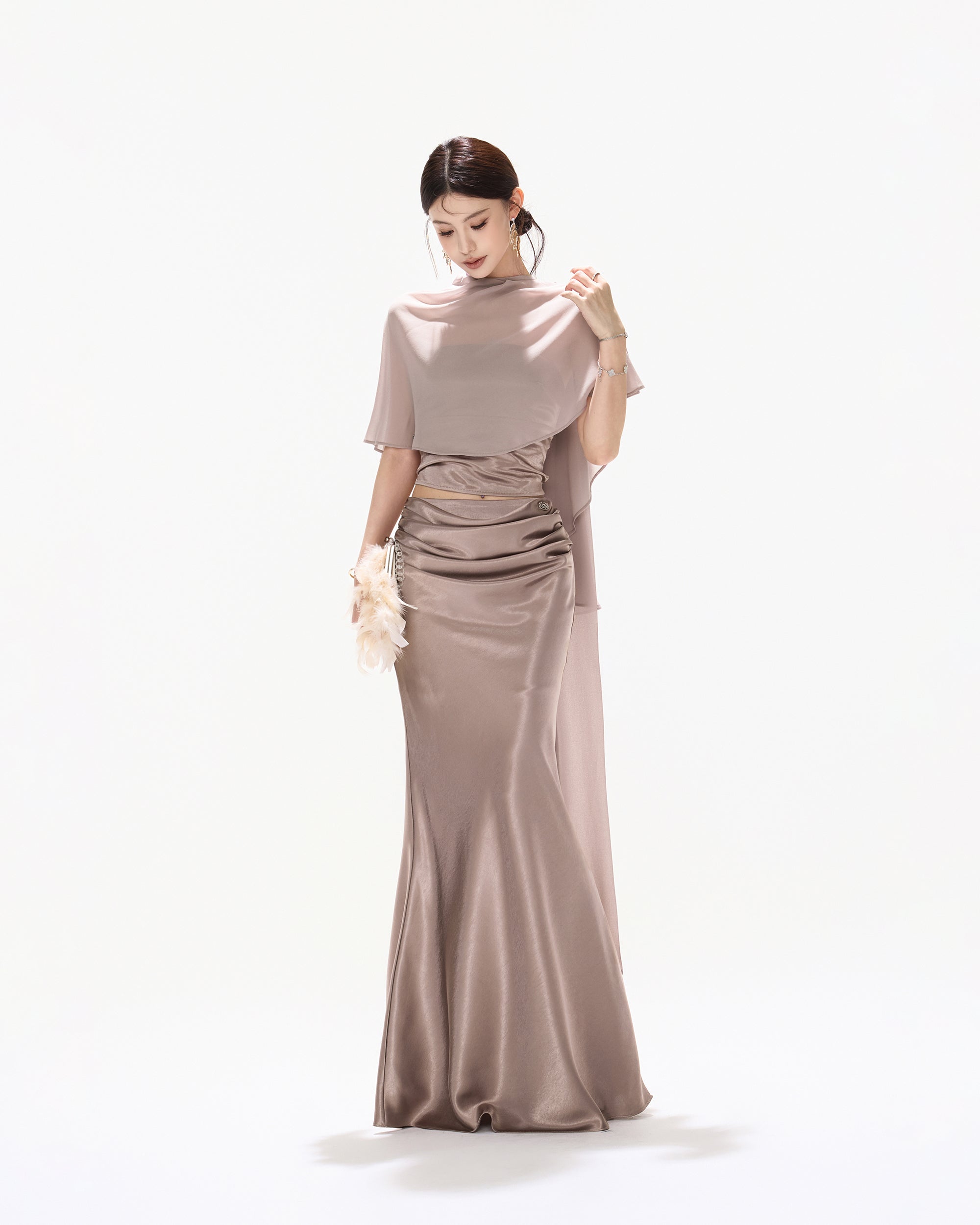 CYNR Acetate Satin Mermaid Maxi Skirt Purple