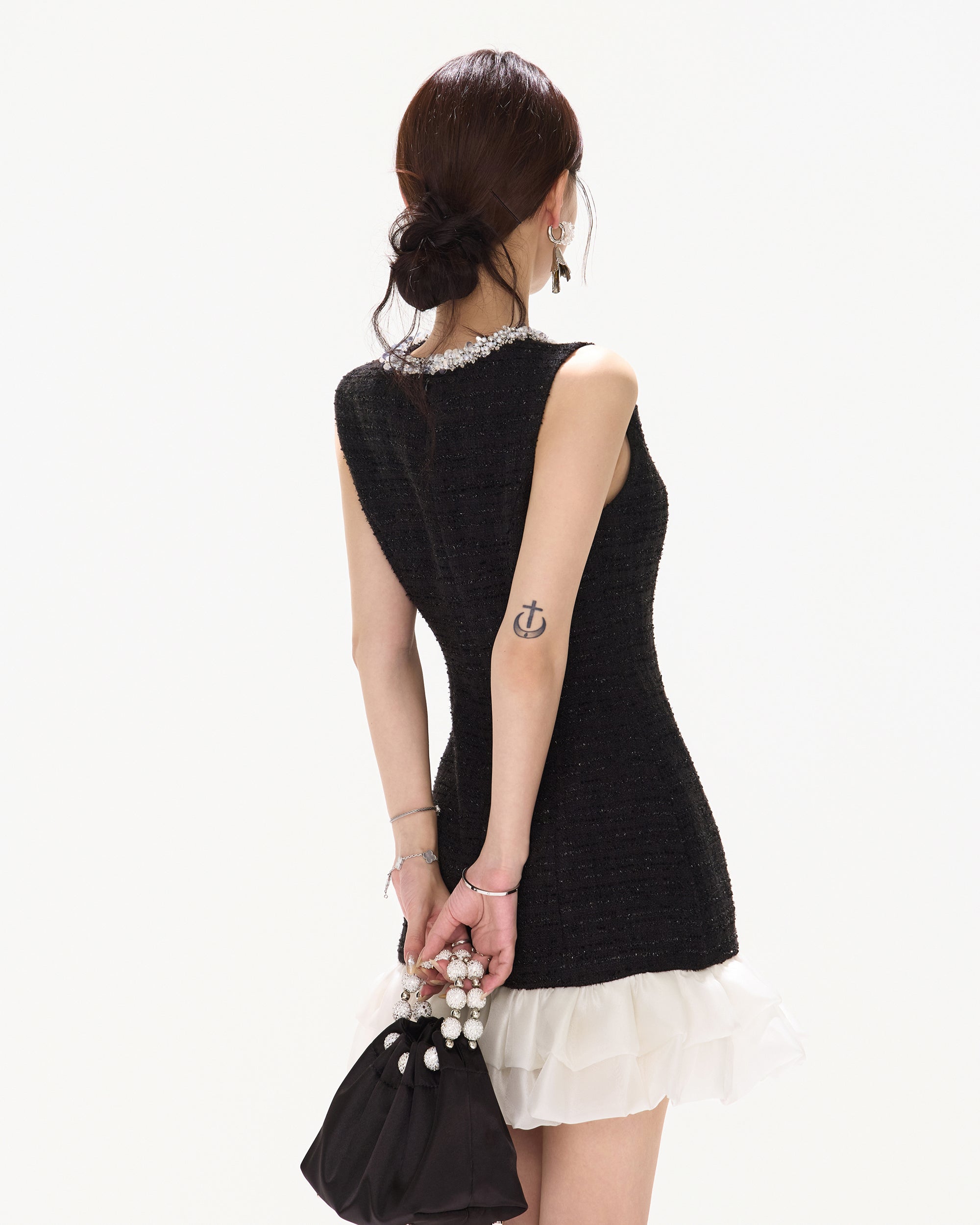 CYNR Embellished Ruffle-Hem Sleeveless Mini Dress