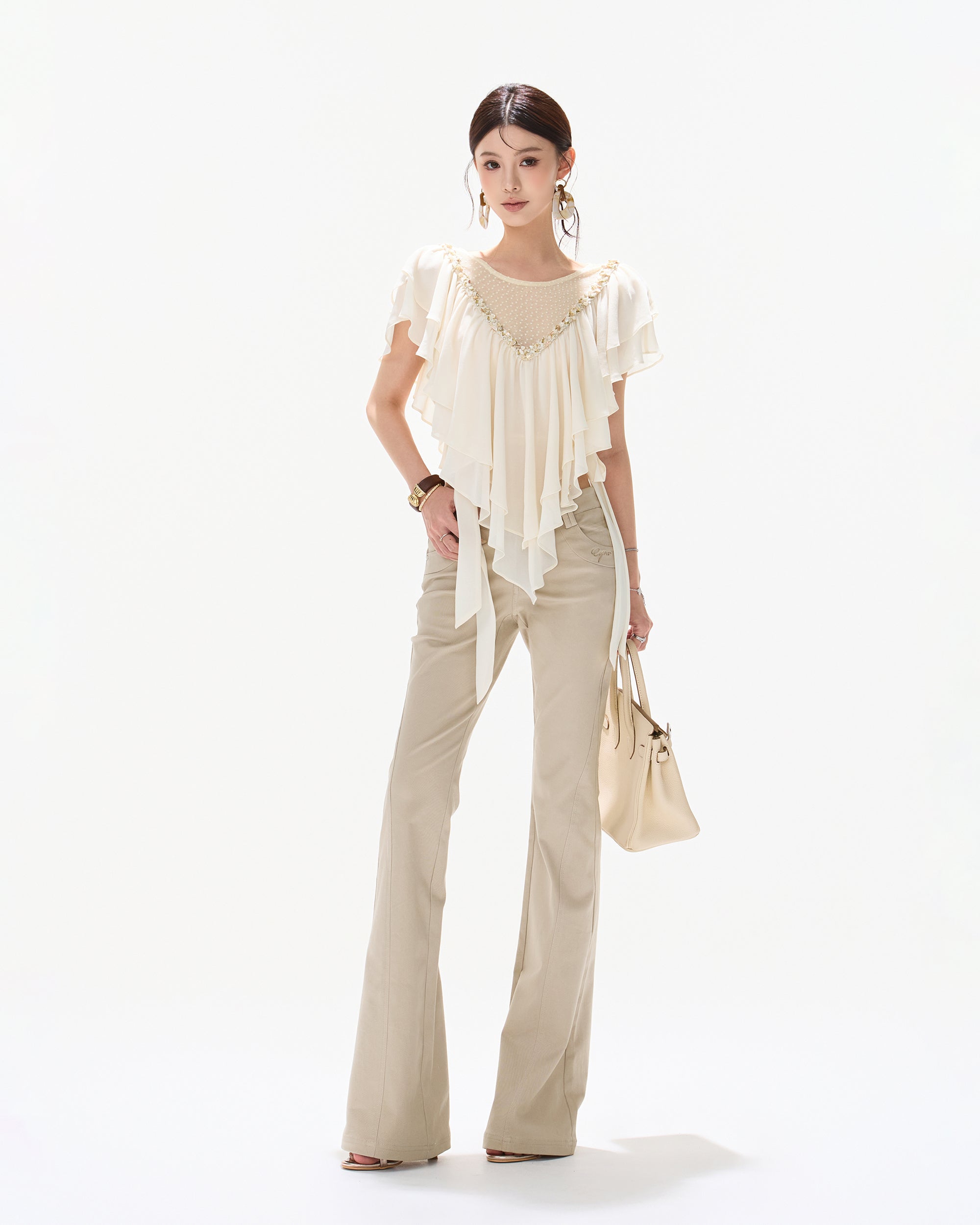 CYNR V-Cut Waist Flared Pants