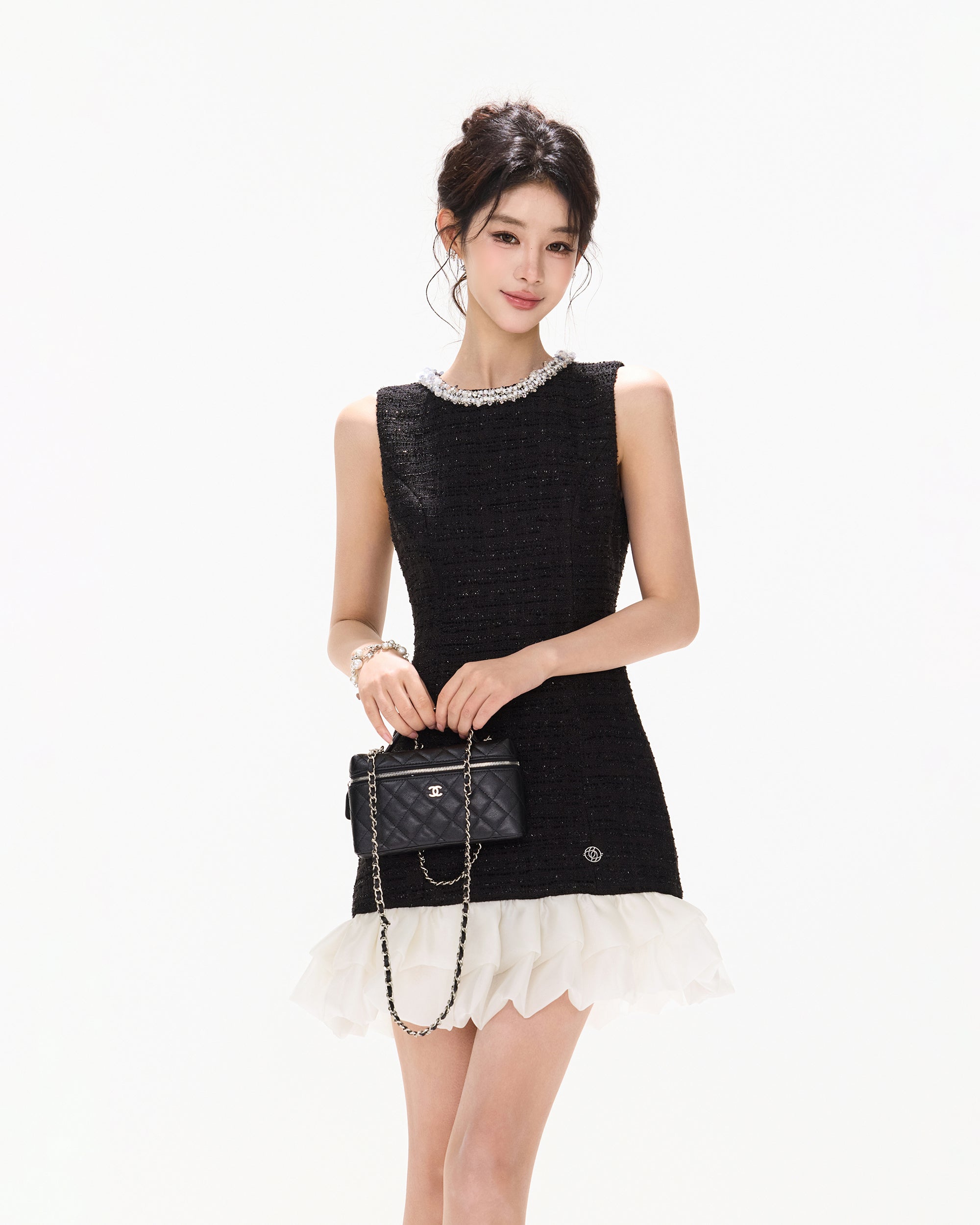 CYNR Embellished Ruffle-Hem Sleeveless Mini Dress
