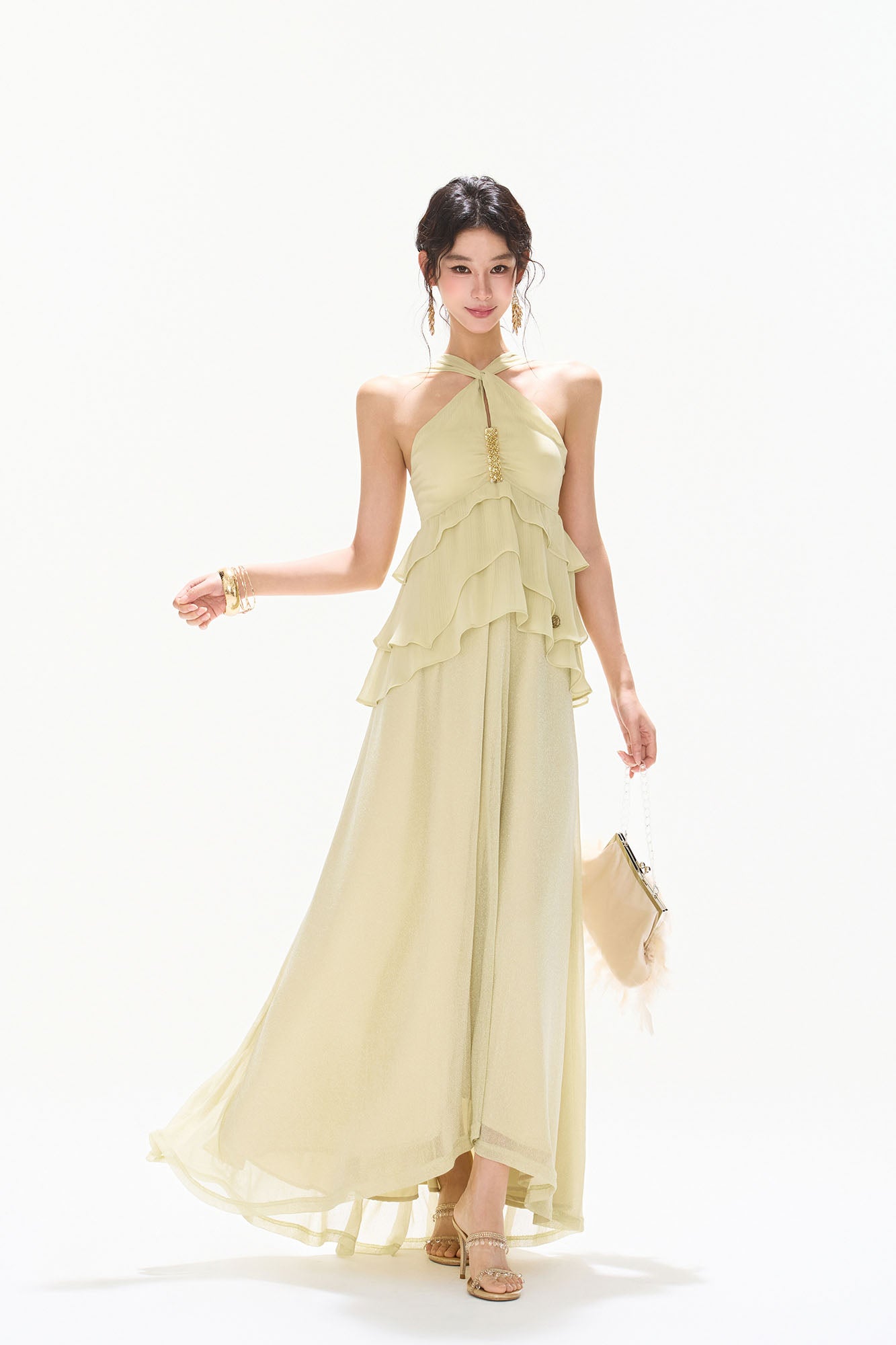 CYNR Tiered Halter Maxi Dress