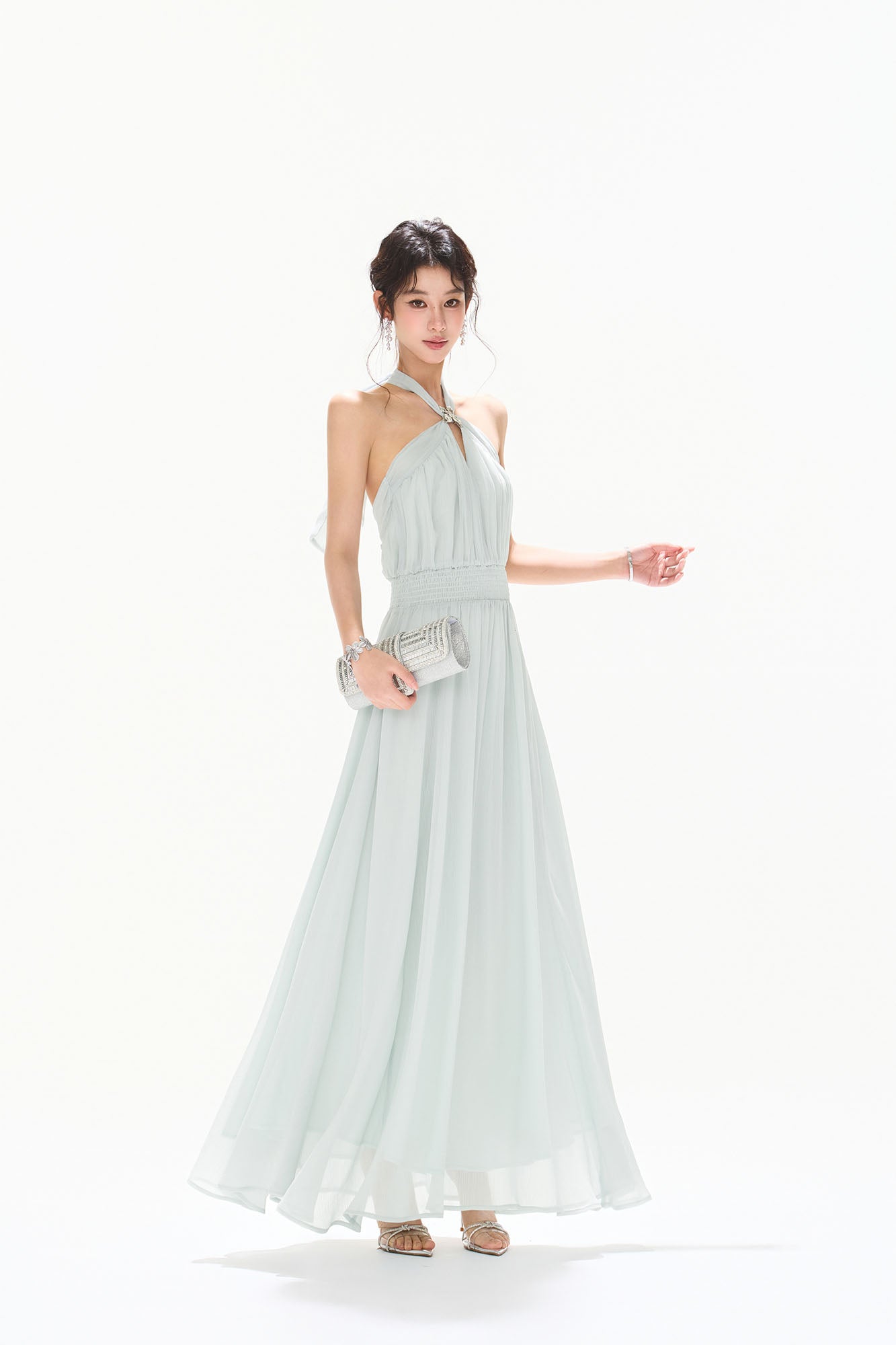CYNR Twist-Neck Halter Maxi Dress