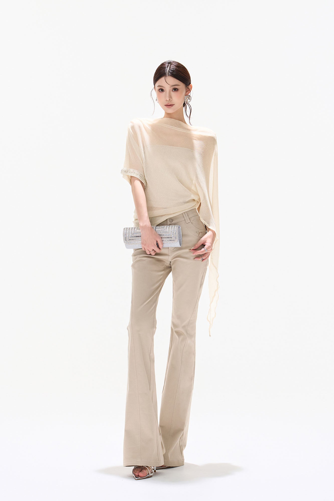 CYNR Asymmetrical Sheer Cape-Sleeve Top