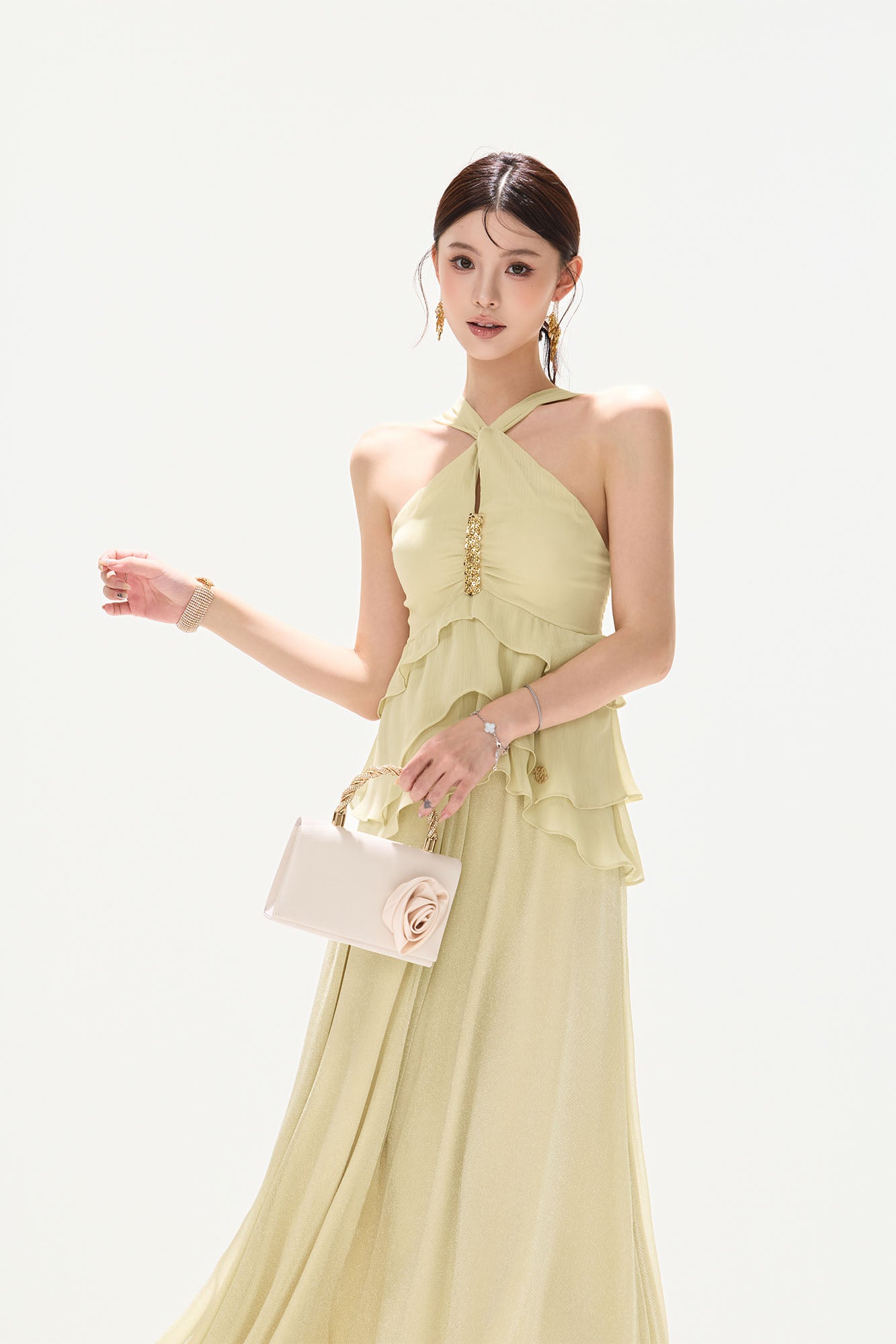 CYNR Tiered Halter Maxi Dress