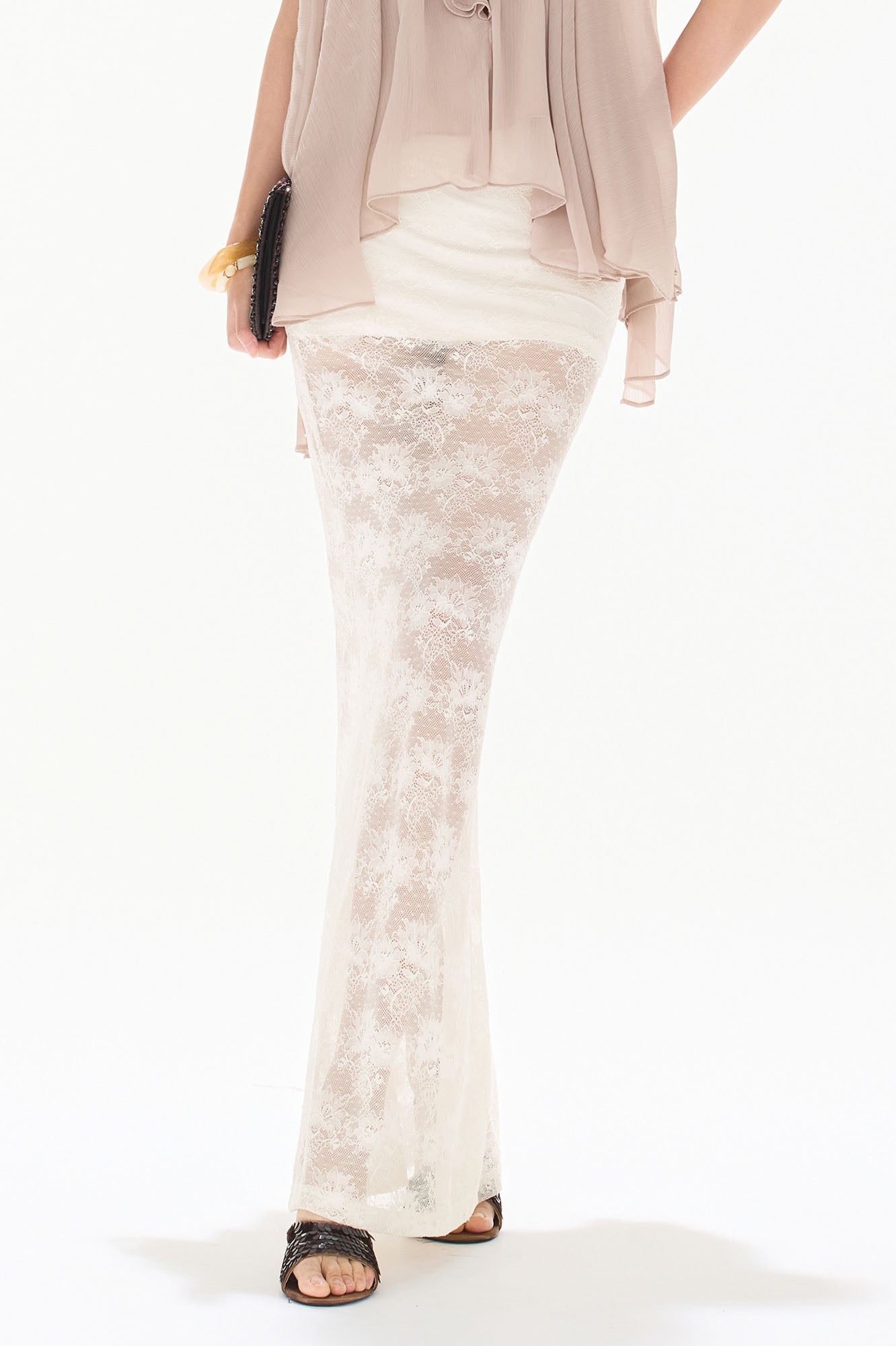 CYNR Sheer Floral Lace Maxi Skirt