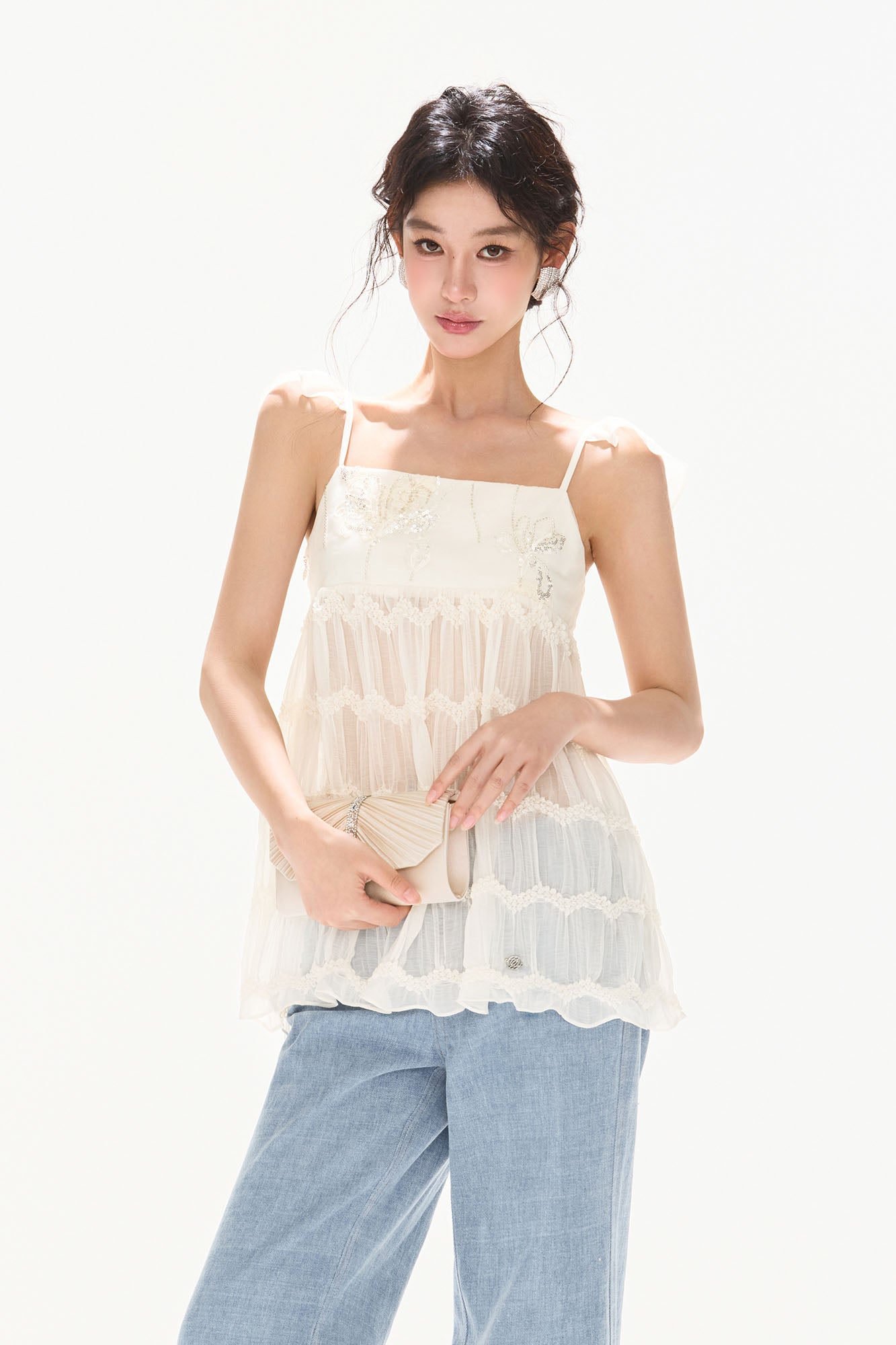 CYNR Embellished Tiered Cami Top