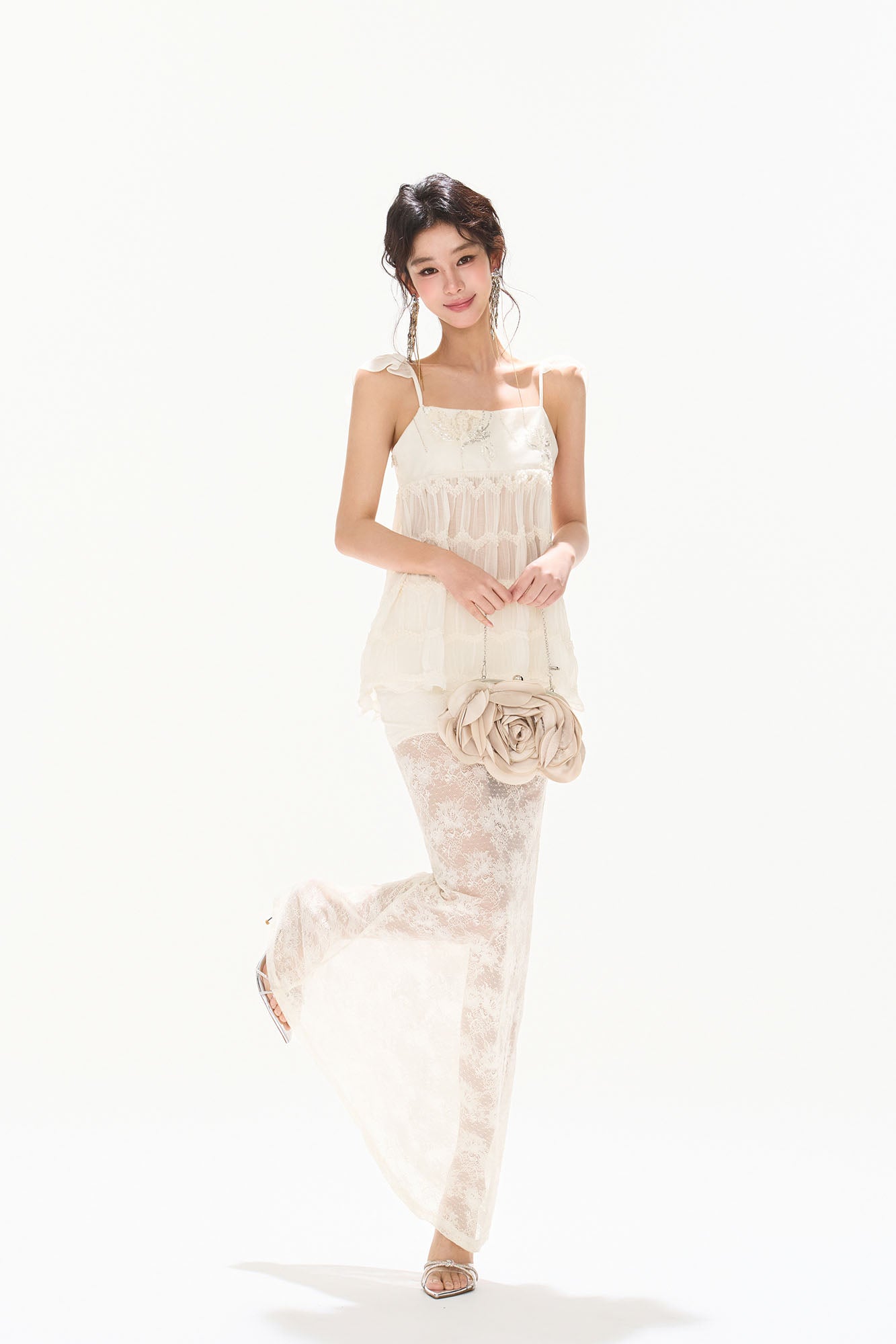 CYNR Sheer Floral Lace Maxi Skirt