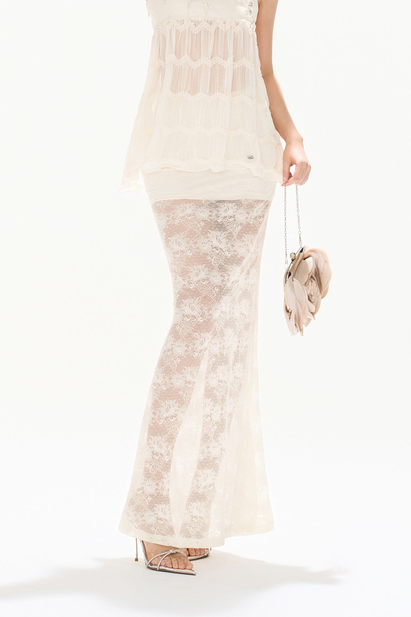 CYNR Sheer Floral Lace Maxi Skirt