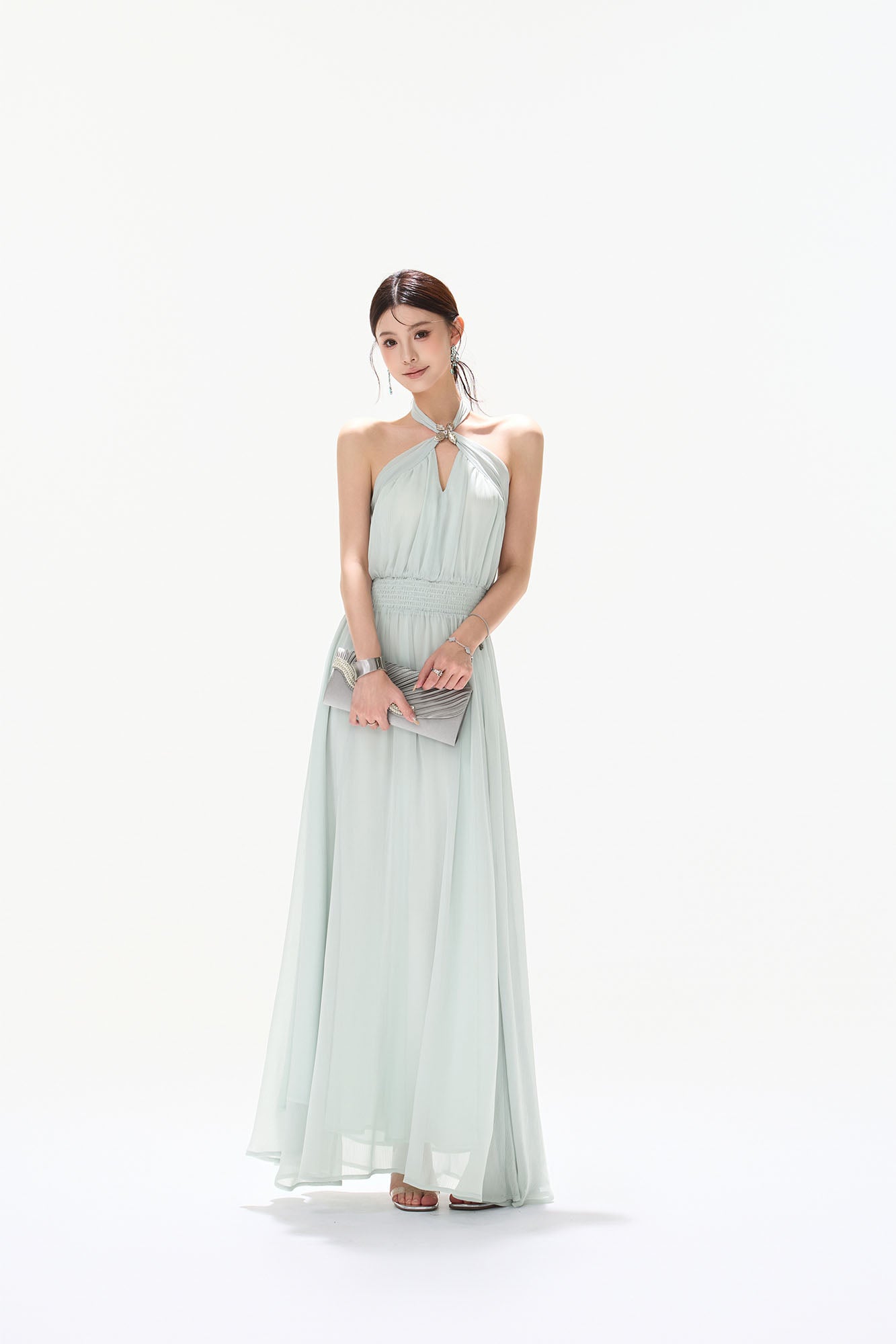CYNR Twist-Neck Halter Maxi Dress