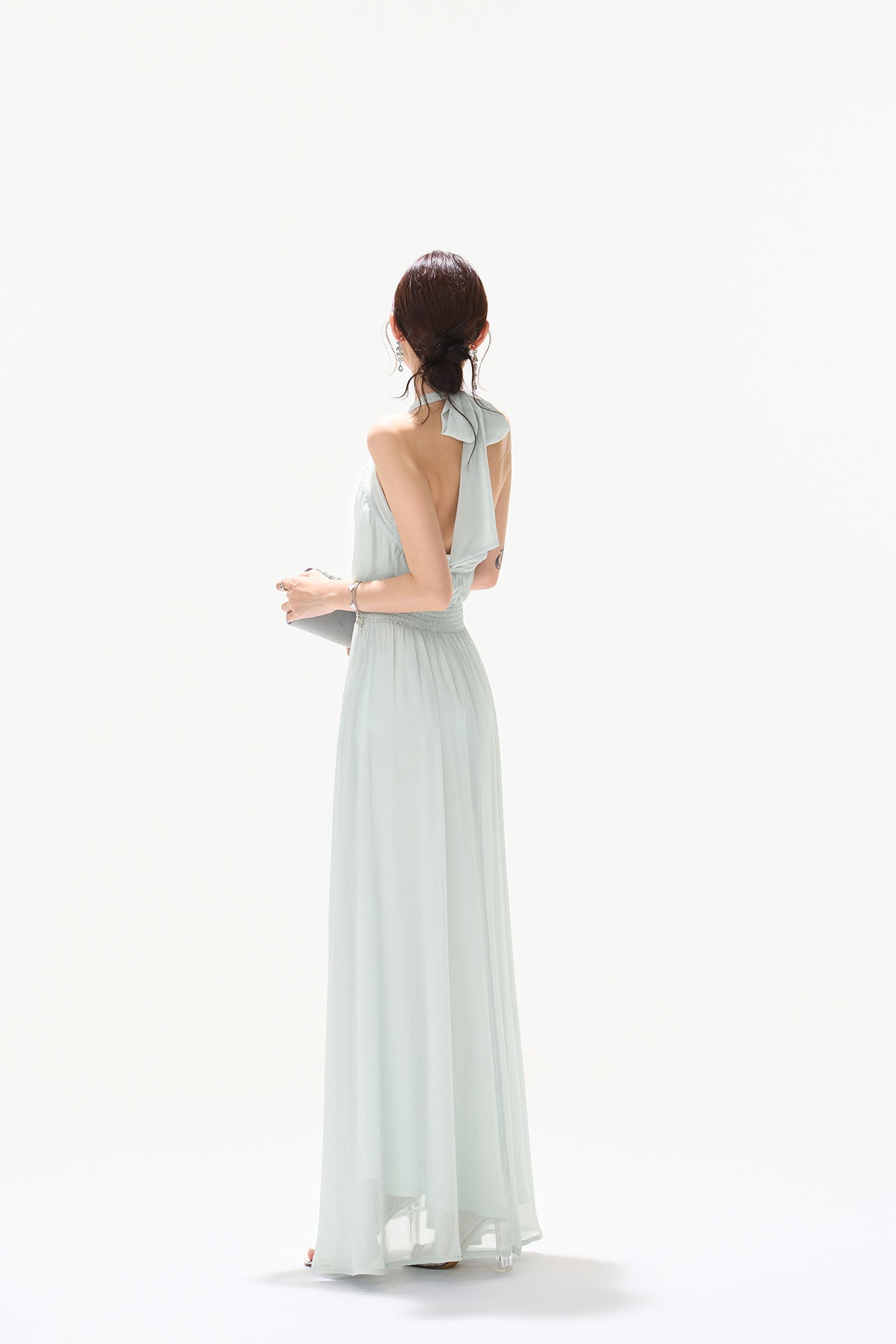 CYNR Twist-Neck Halter Maxi Dress