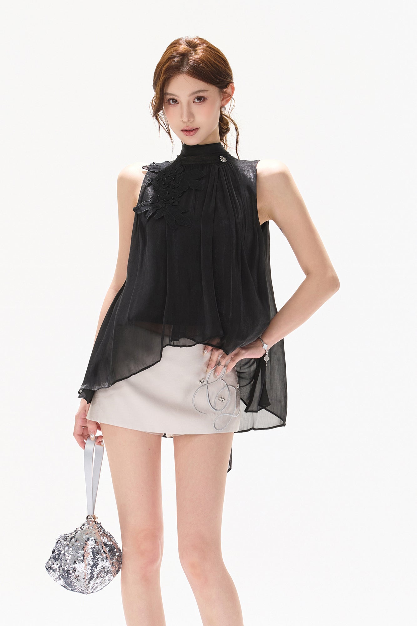 CYNR Floral Embellished Sheer Tank Top