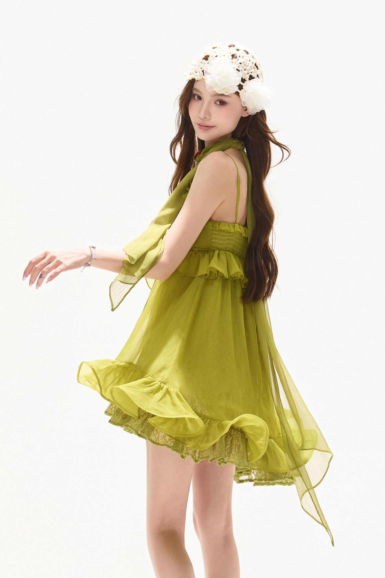 CYNR Ruffled Halter High-Low Mini Dress