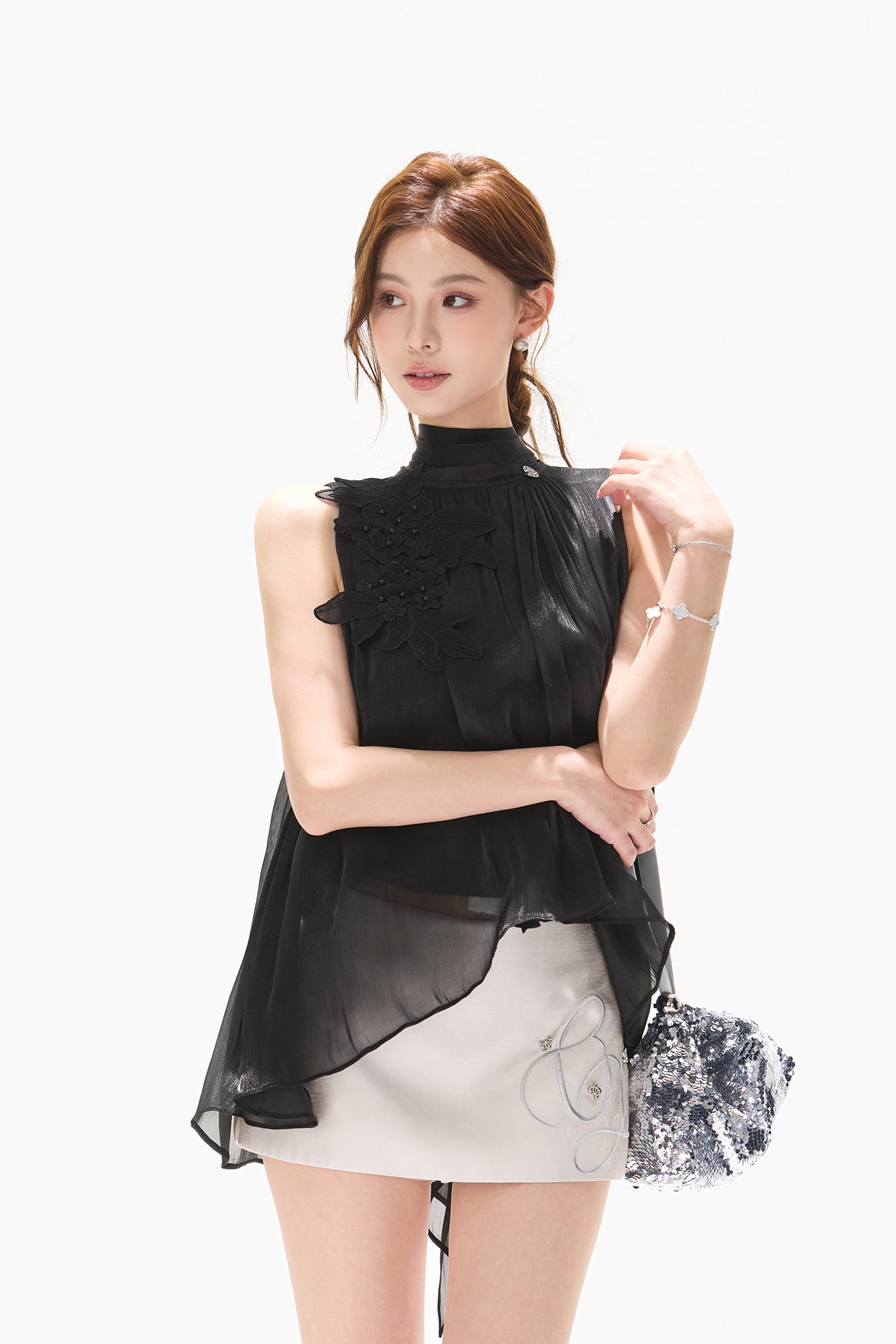 CYNR Floral Embellished Sheer Tank Top