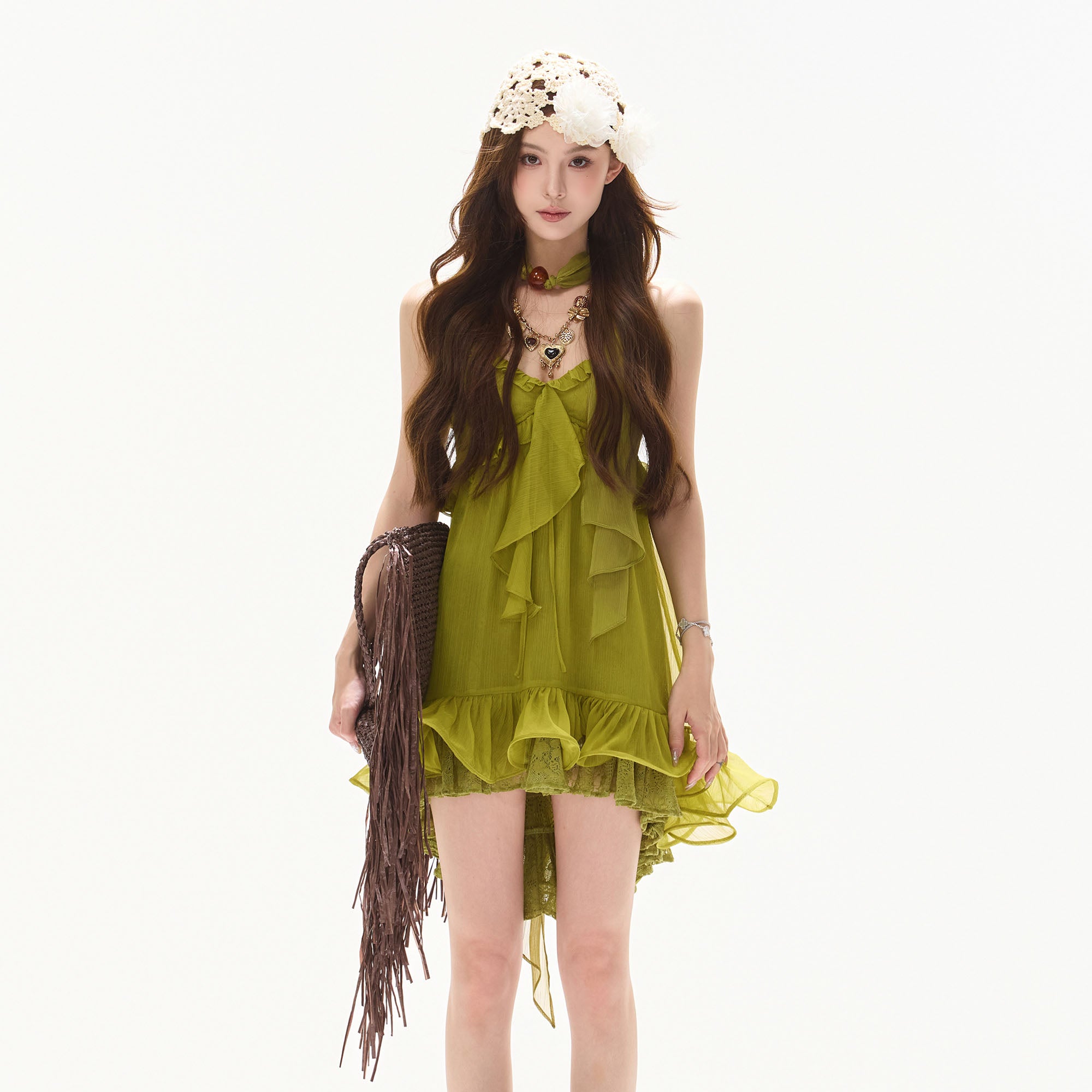 CYNR Ruffled Halter High-Low Mini Dress
