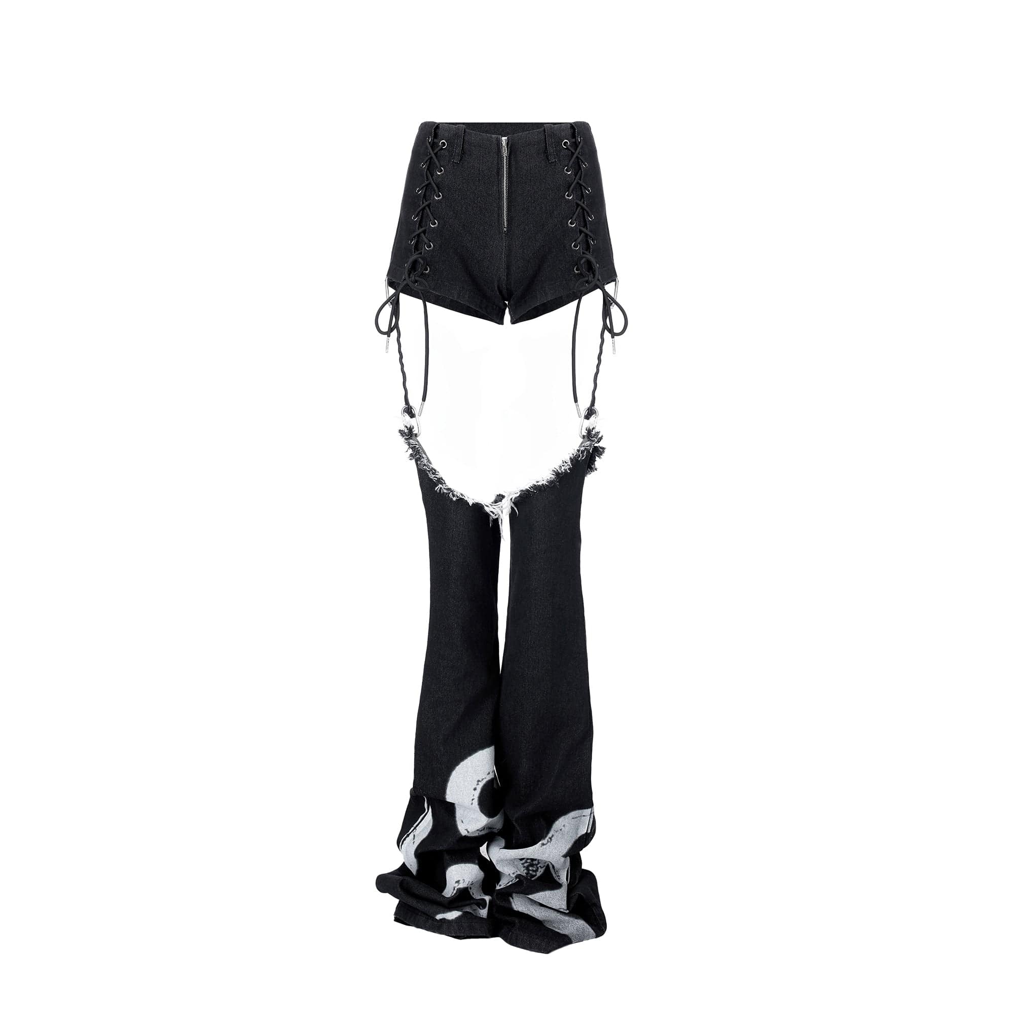EMOHA Detachable Lace-Up Frayed Jeans