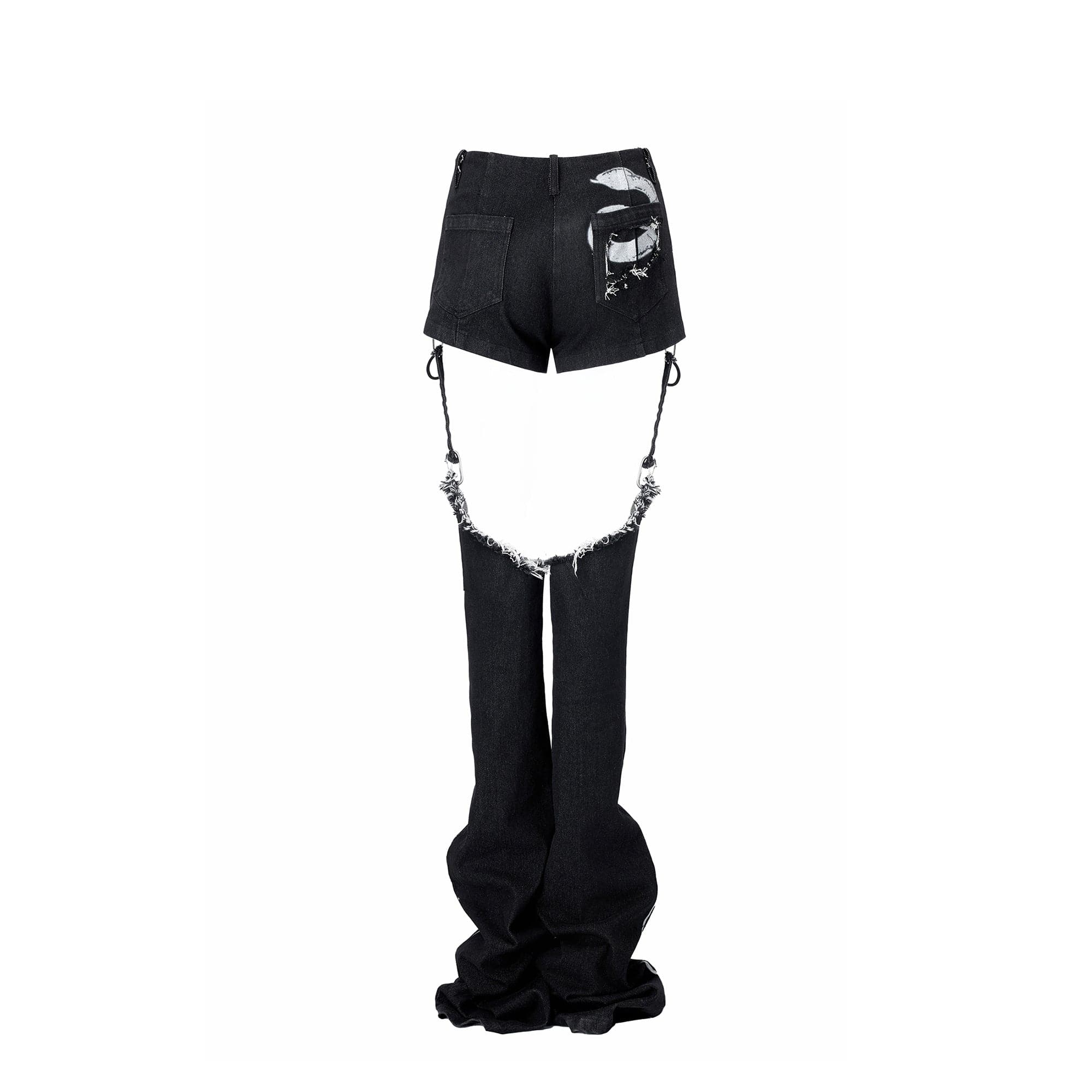EMOHA Detachable Lace-Up Frayed Jeans