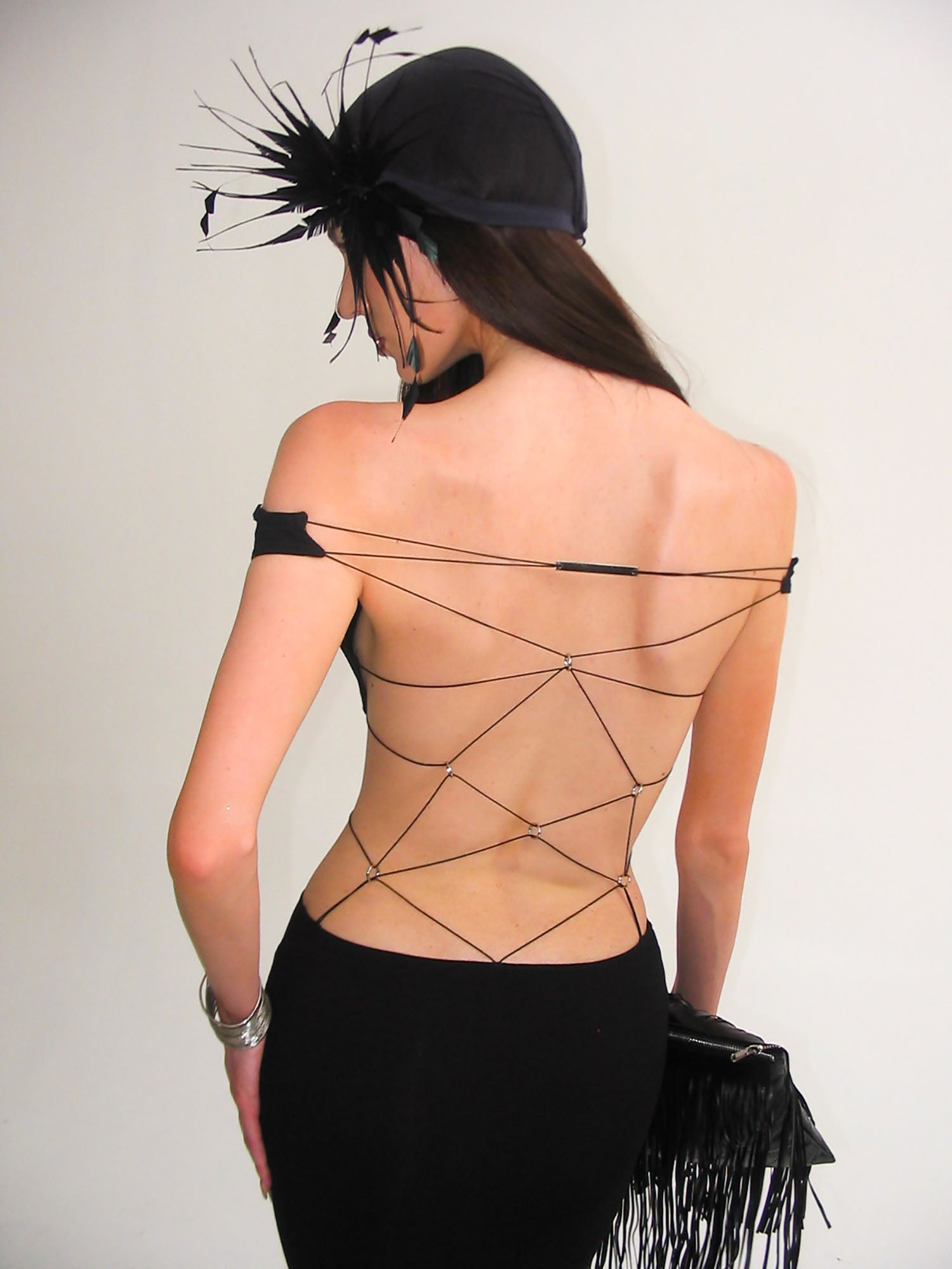 NEVER OFFEND L ANGEL Cross-Back Halter Bodycon Fishtail Dress Black