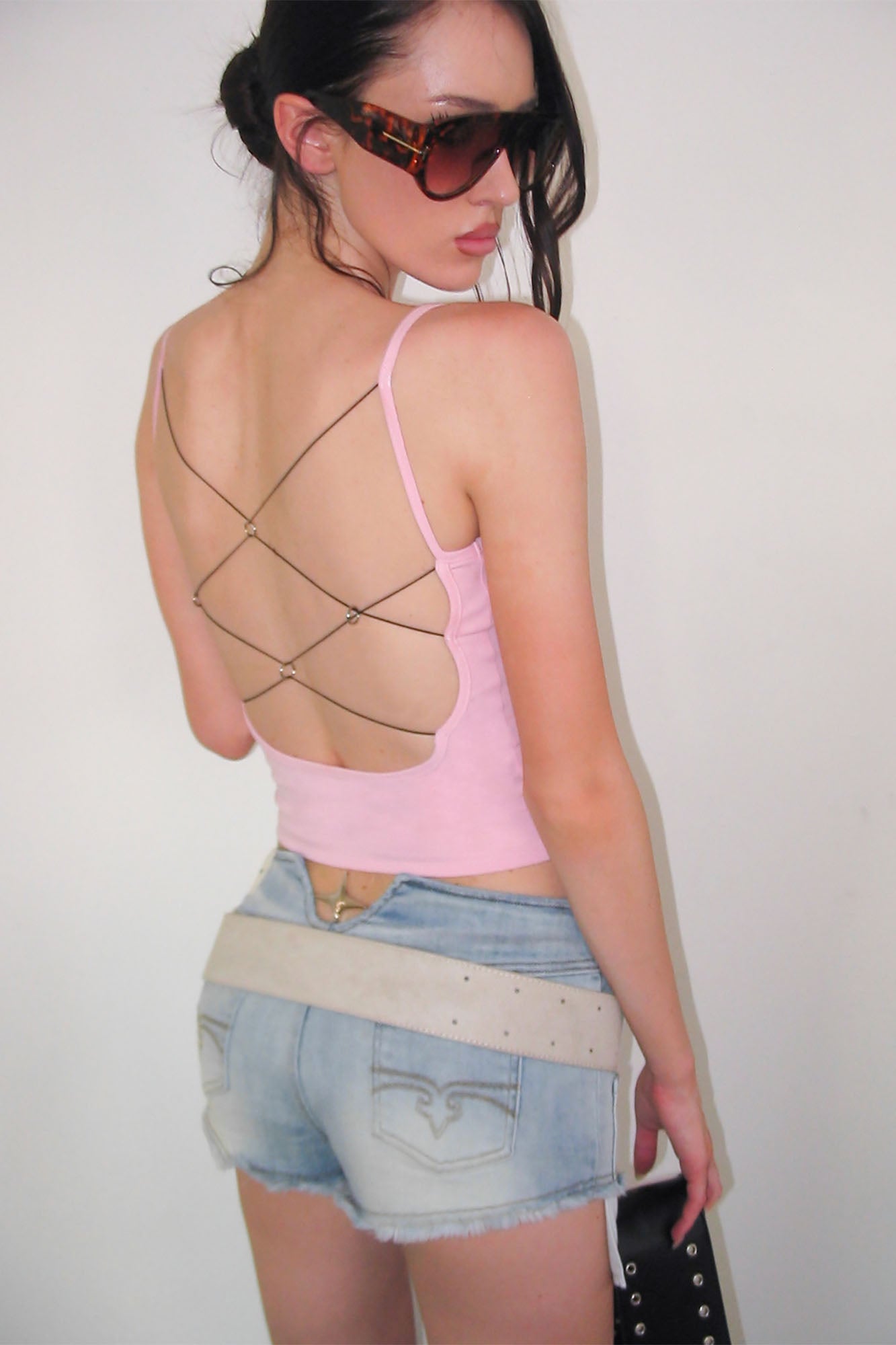 NEVER OFFEND L ANGEL Retro Washed Frayed Lift Denim Shorts