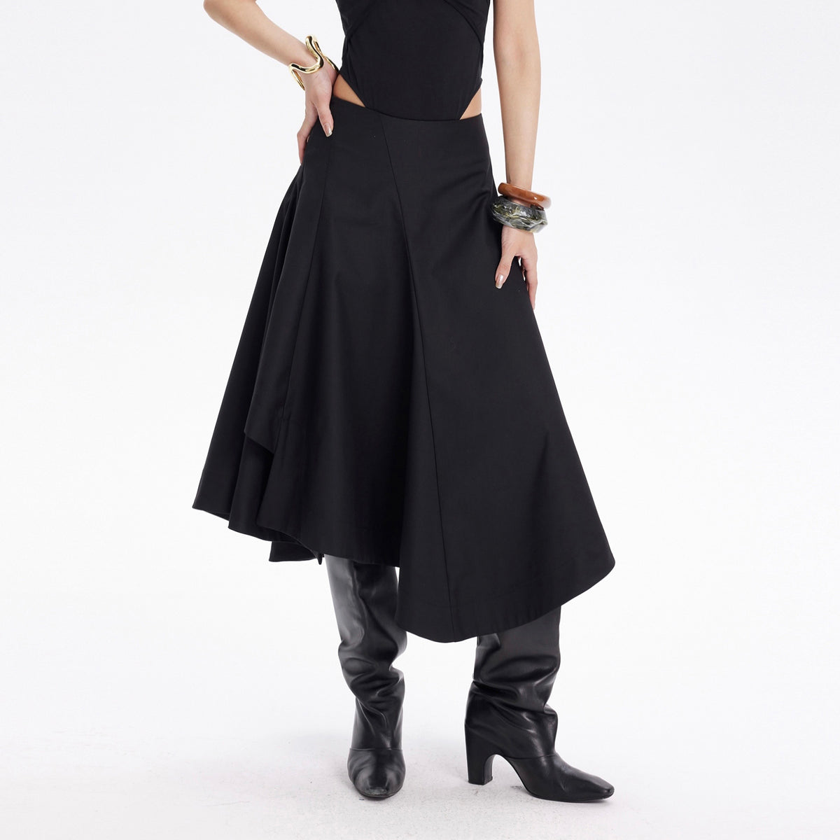 TINY IN STUDIO Asymmetrical Paneled Midi Skirt