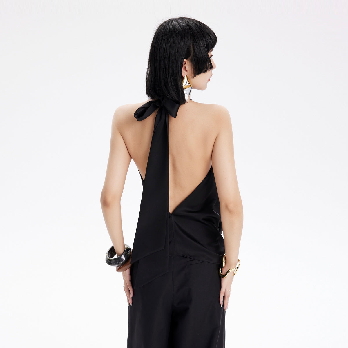 TINY IN STUDIO Draped Tie Halter Tank Top