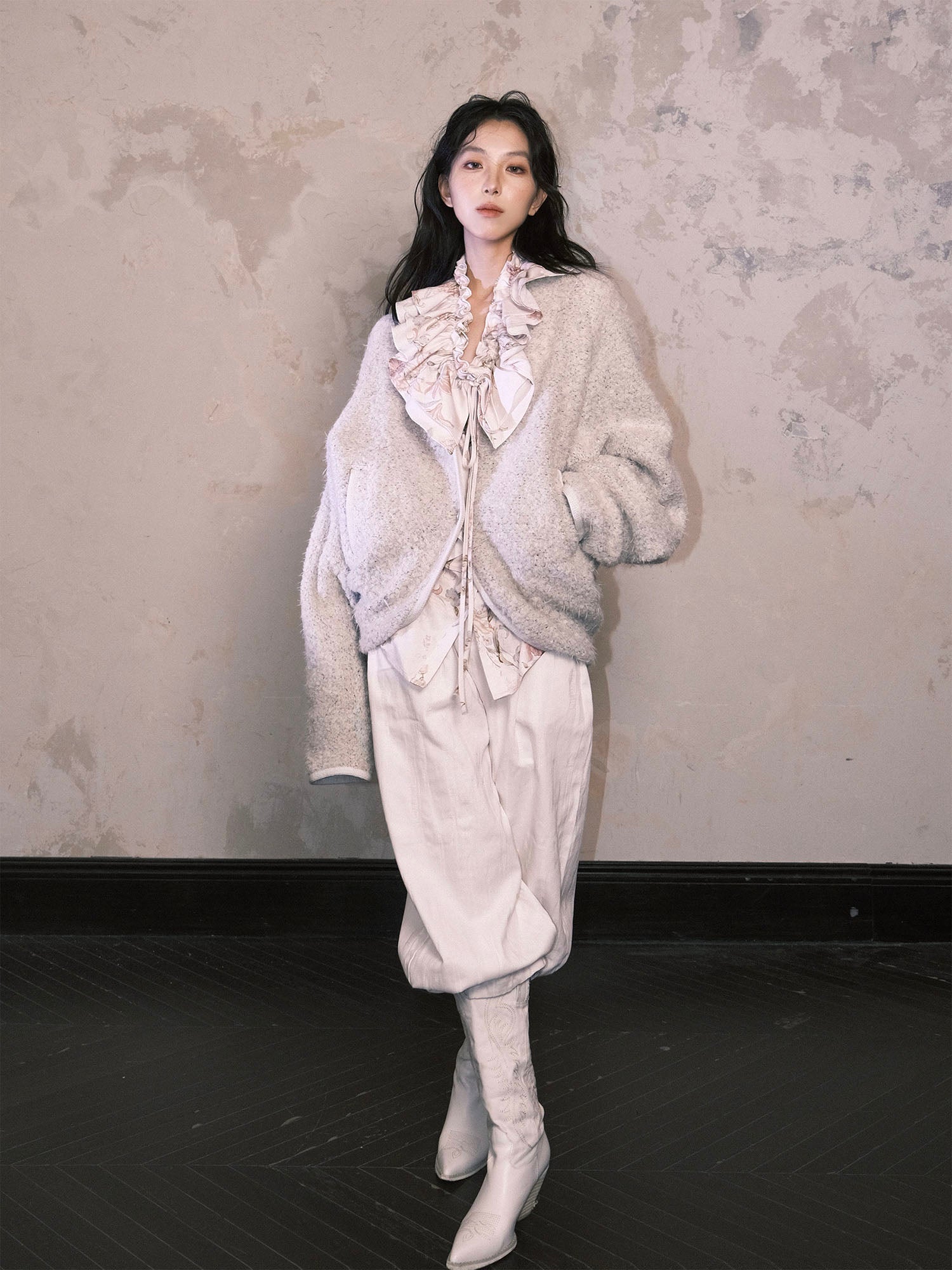 WHYNOTDANCE Bouclé Wool-Blend Slouchy Cardigan