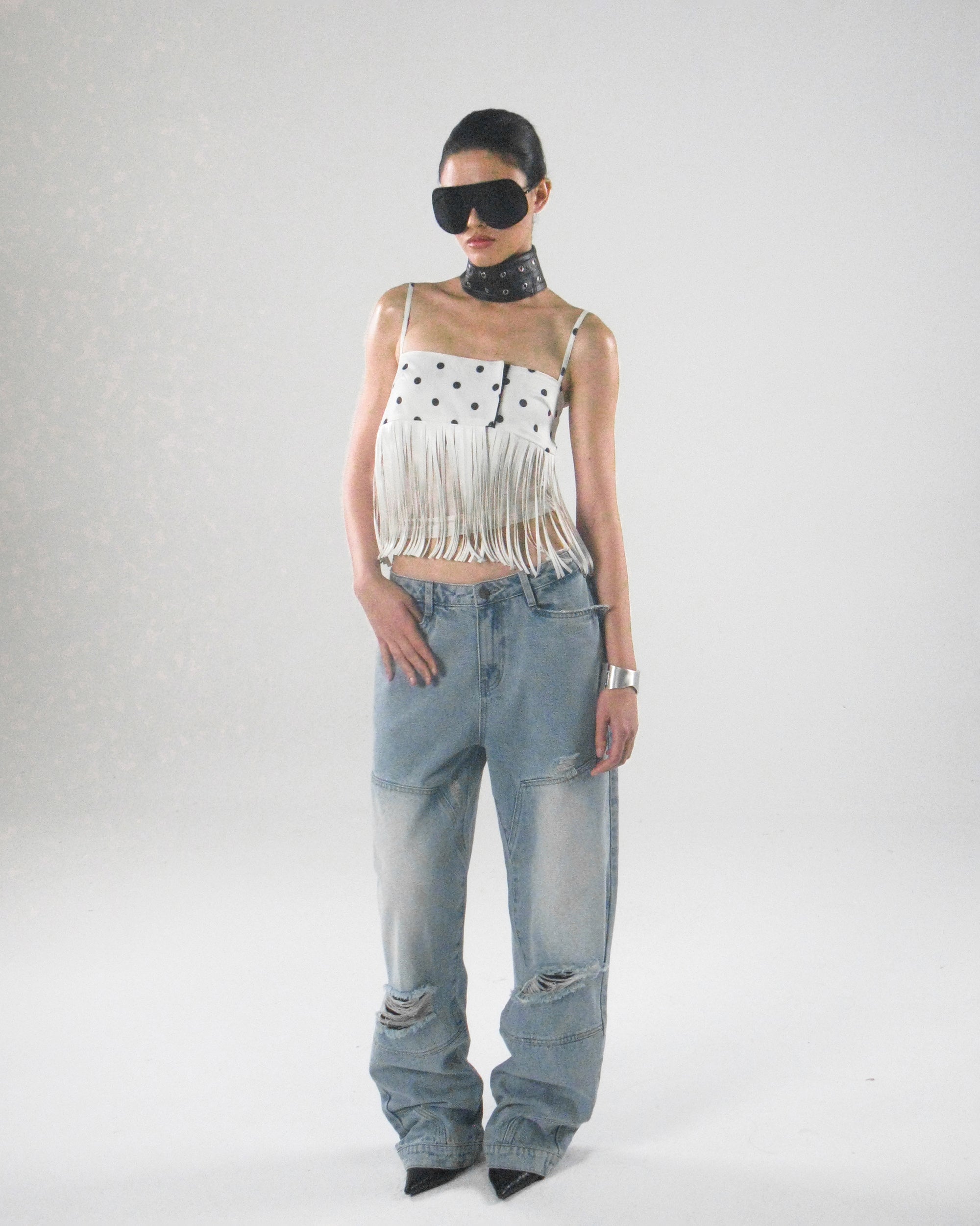 NEVER OFFEND L ANGEL Polka Dot Fringe Cami And Bubble Skort Set