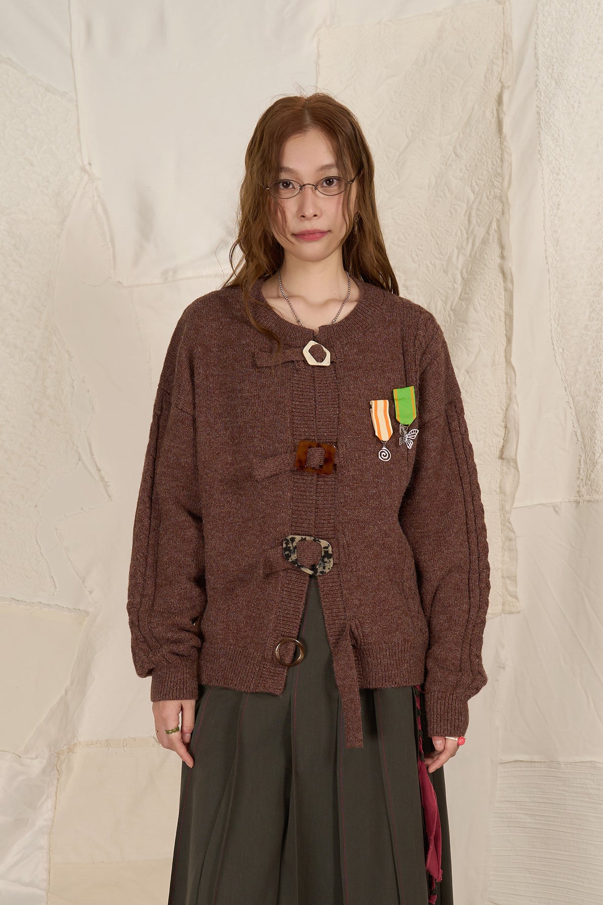 HSUSE Cable-Knit Buckle-Strap Cardigan