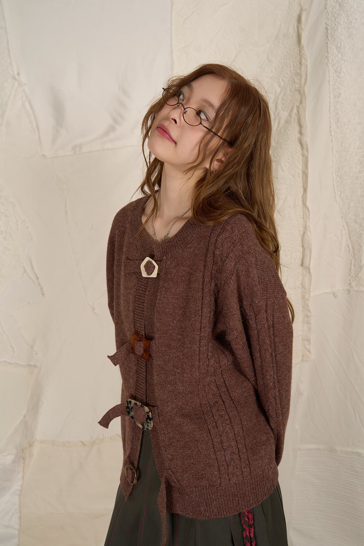 HSUSE Cable-Knit Buckle-Strap Cardigan