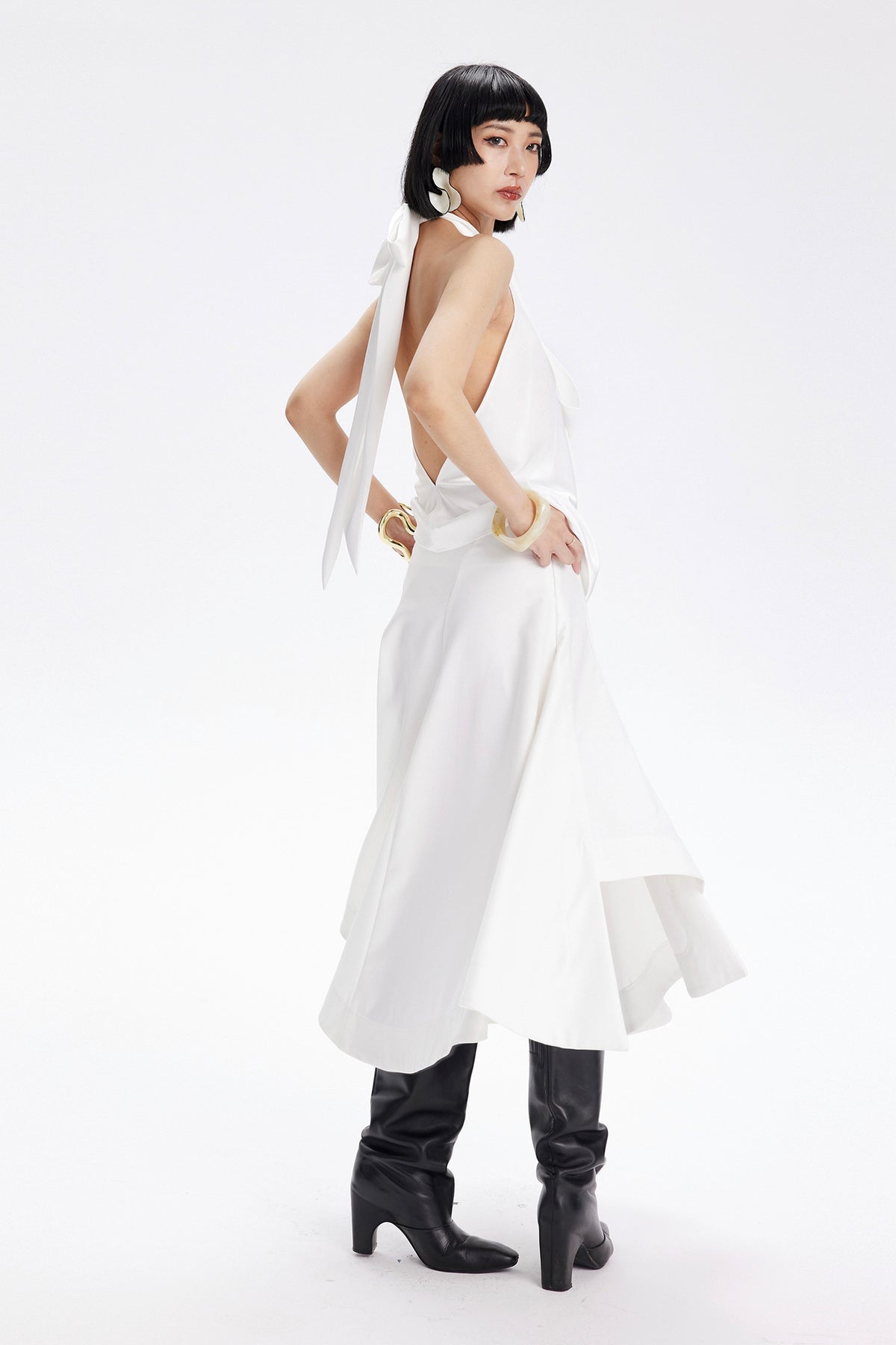 TINY IN STUDIO Draped Tie Halter Tank Top