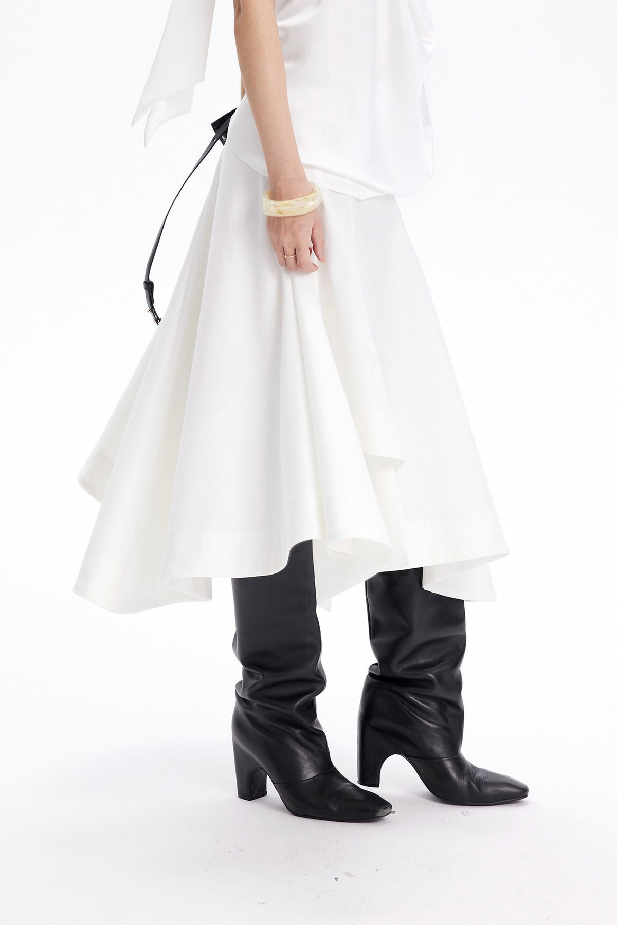 TINY IN STUDIO Asymmetrical Paneled Midi Skirt