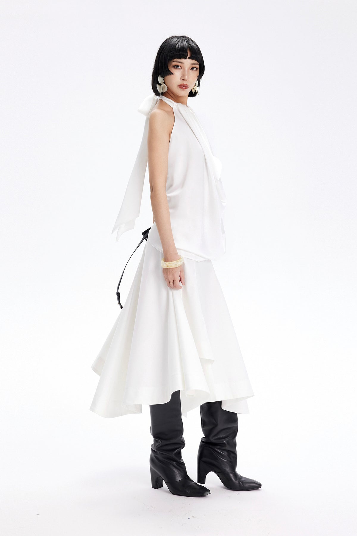 TINY IN STUDIO Draped Tie Halter Tank Top