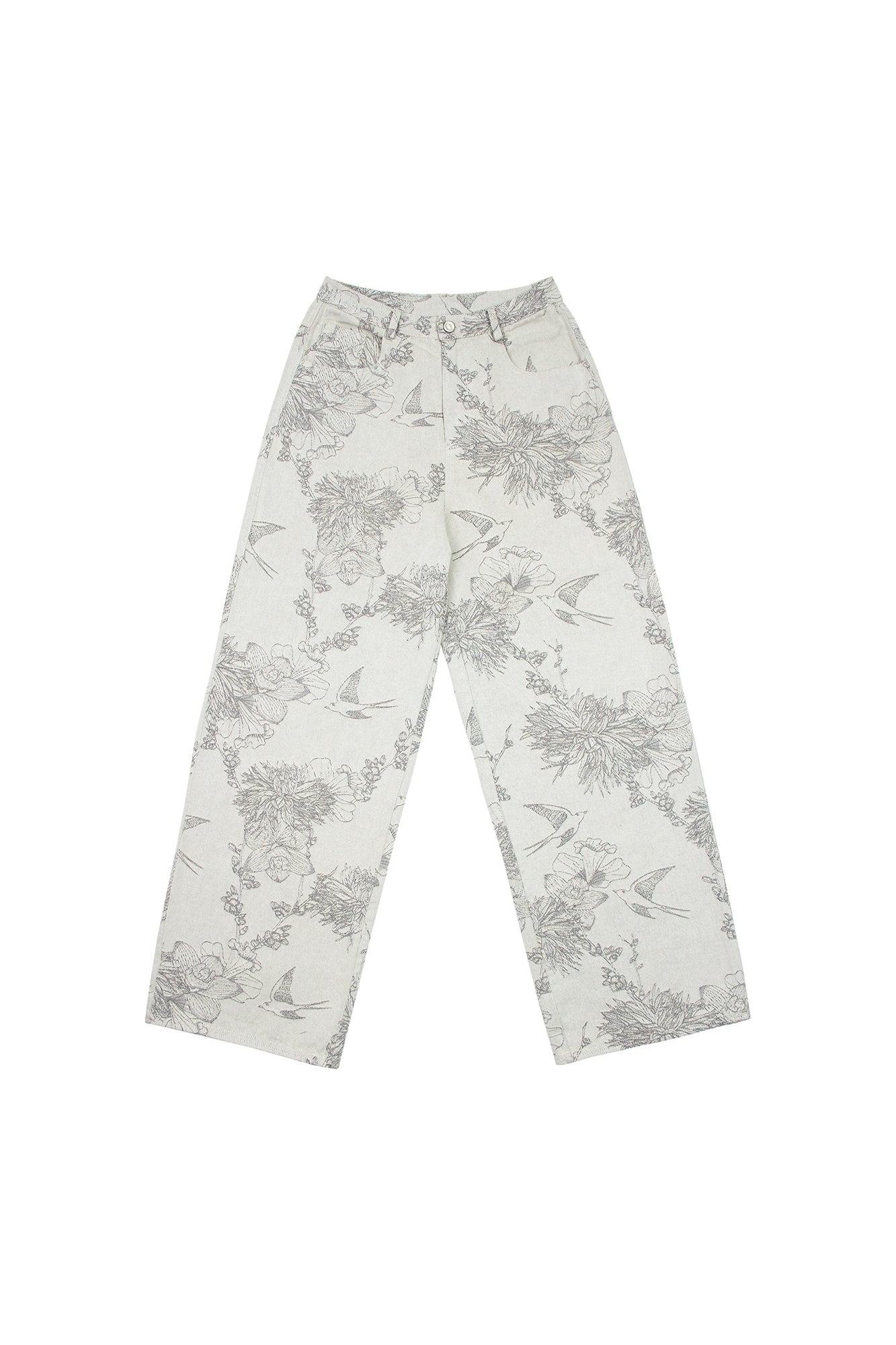 OINIMI Full-Print Botanical Sketch Wide-Leg Jeans