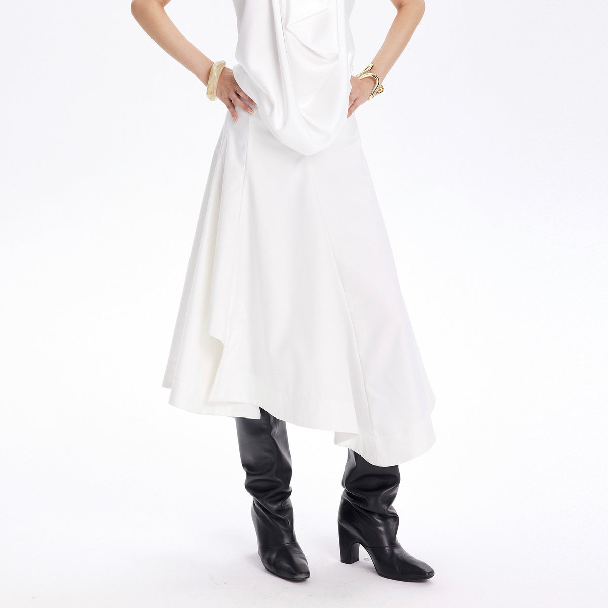 TINY IN STUDIO Asymmetrical Paneled Midi Skirt
