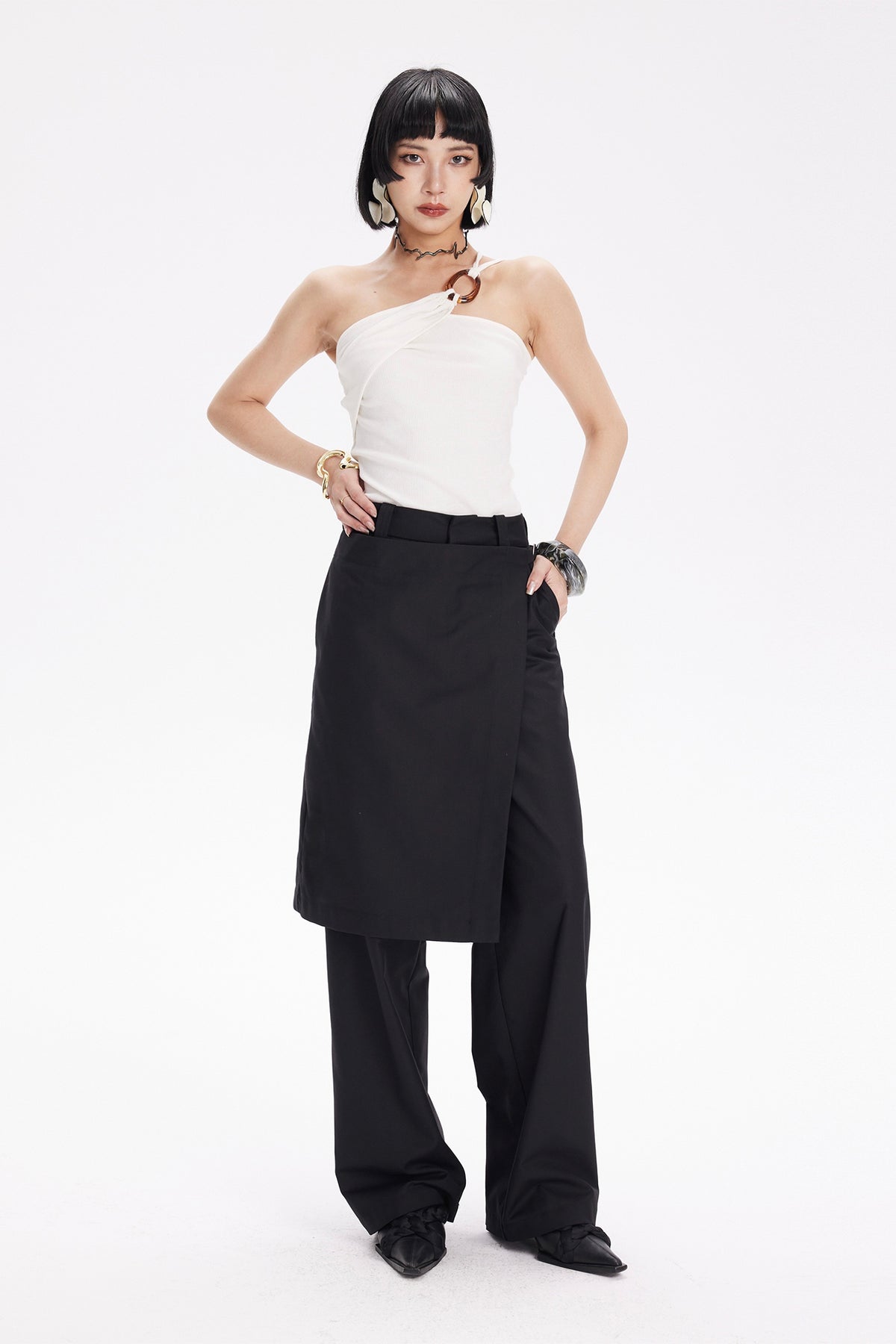 TINY IN STUDIO Layered Culottes Tailored Pants