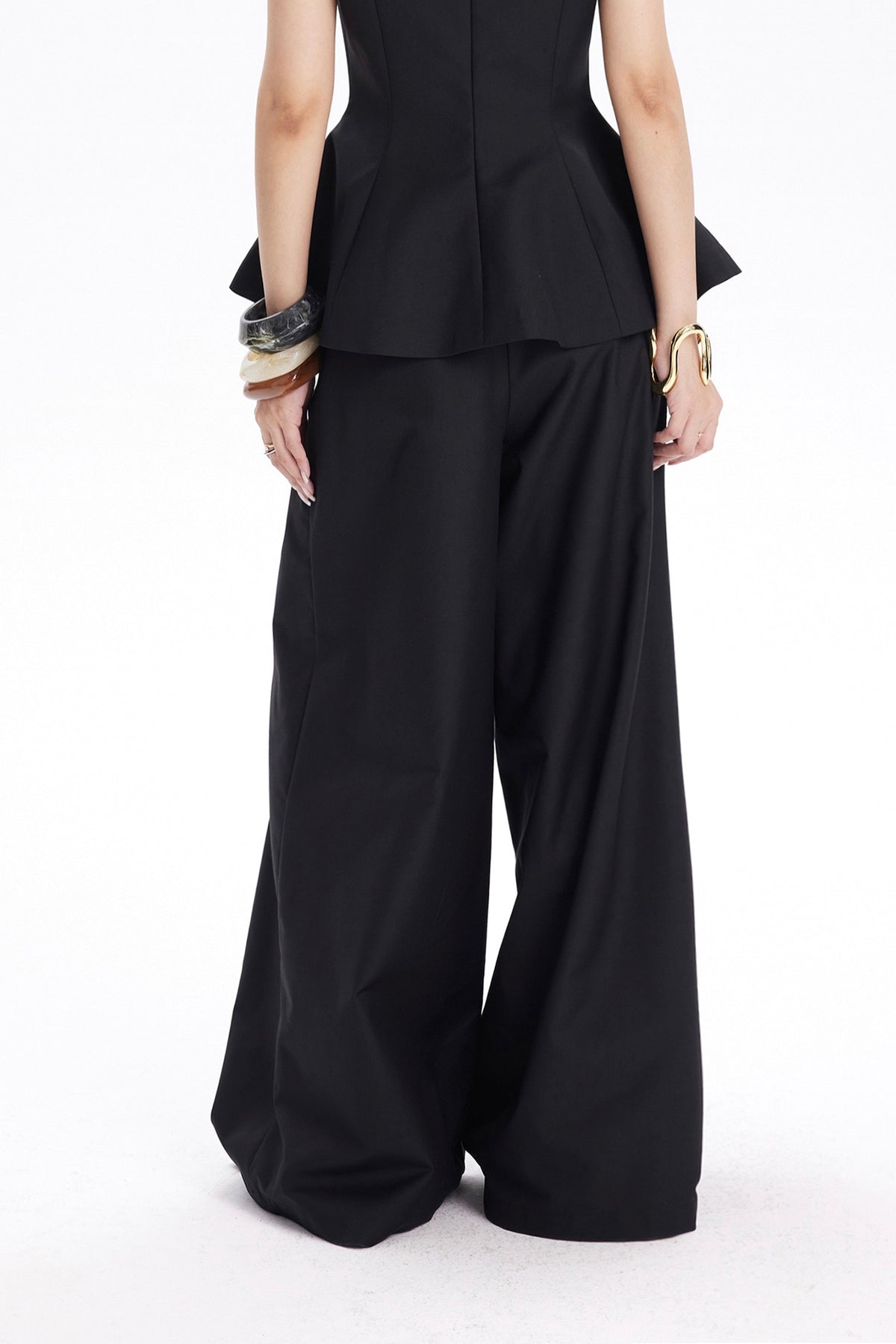 TINY IN STUDIO Curved Paneled Pleated Wide-Leg Pants